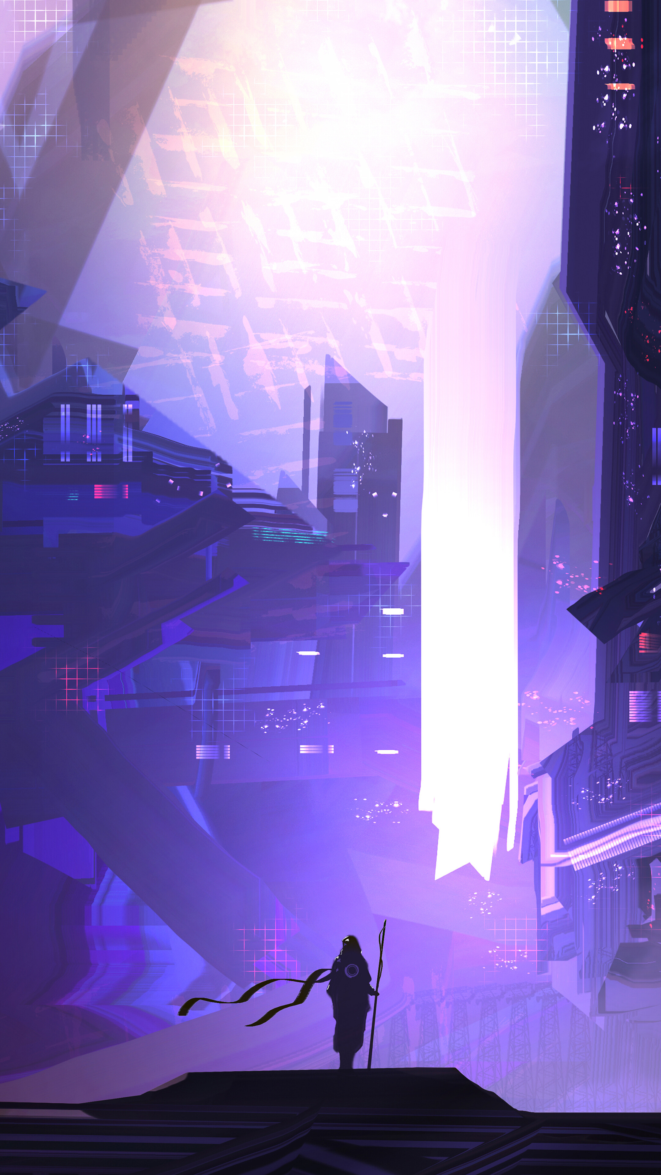 Sci-Fi Cityscape with a Solitary Figure HD Phone Wallpaper