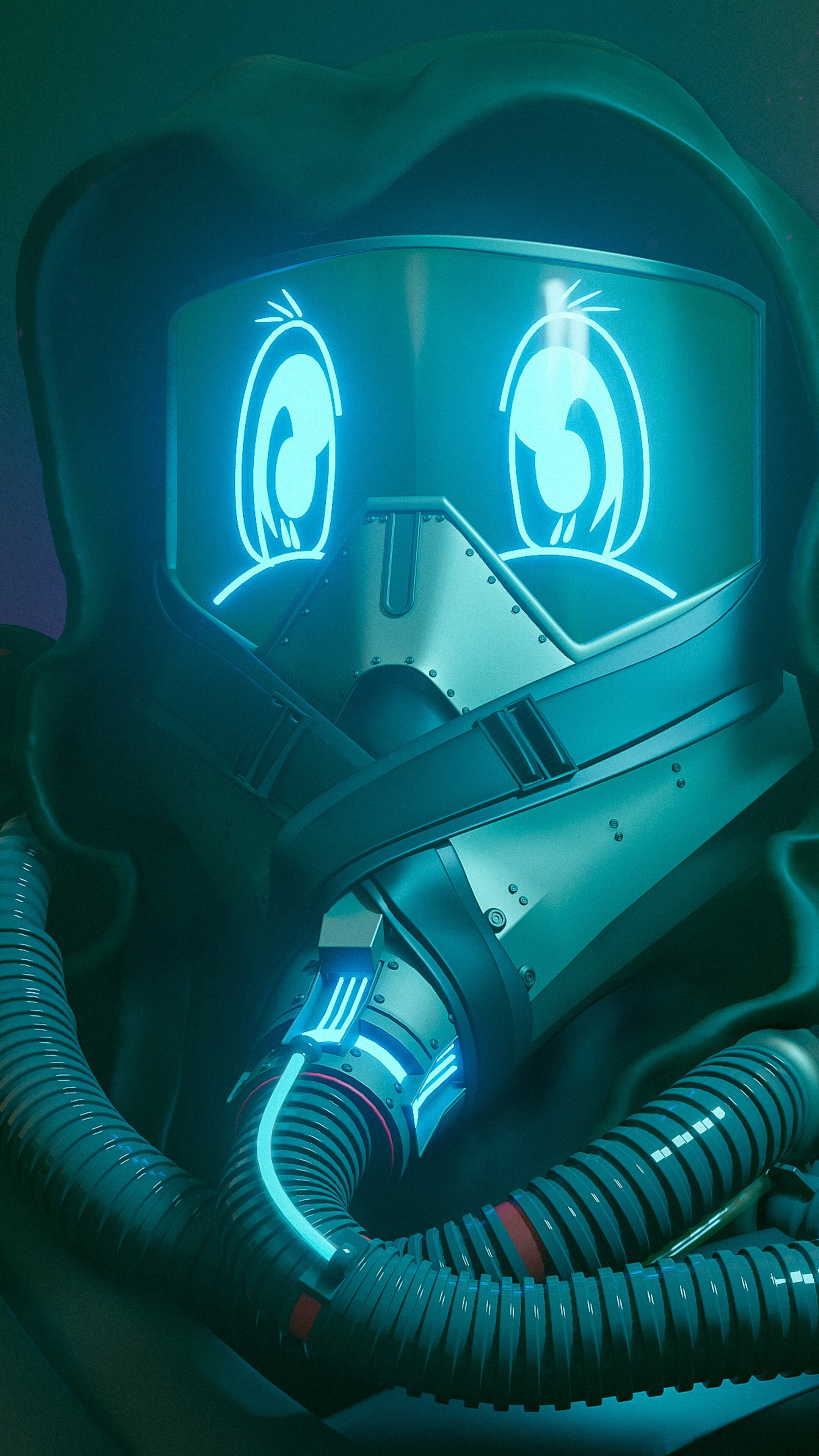 Cute Sci-Fi Suit with Glowing Eyes 4K HD Phone Wallpaper