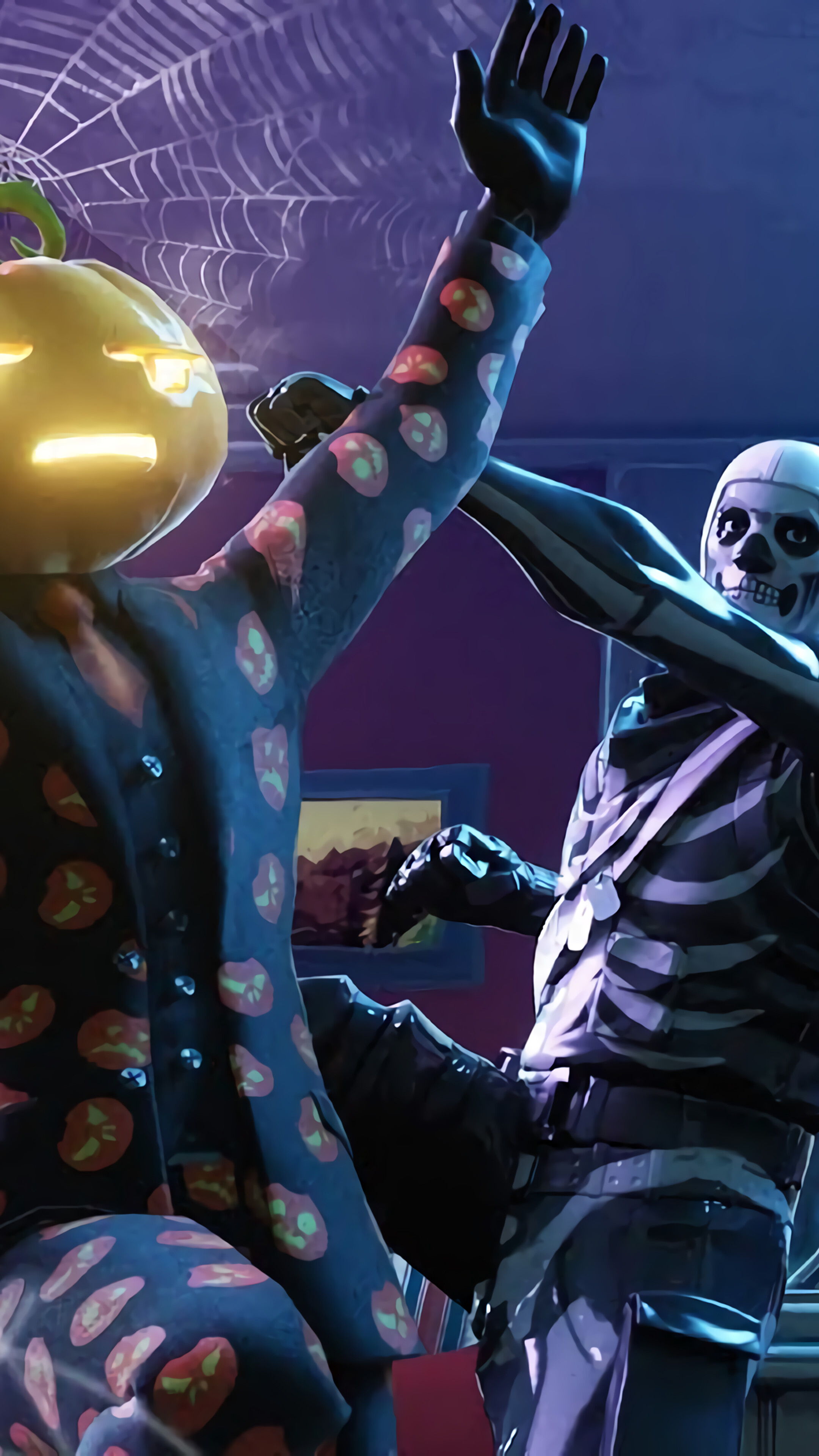Fortnite Halloween Skins: Pumpkin Head and Skeleton HD Phone Wallpaper