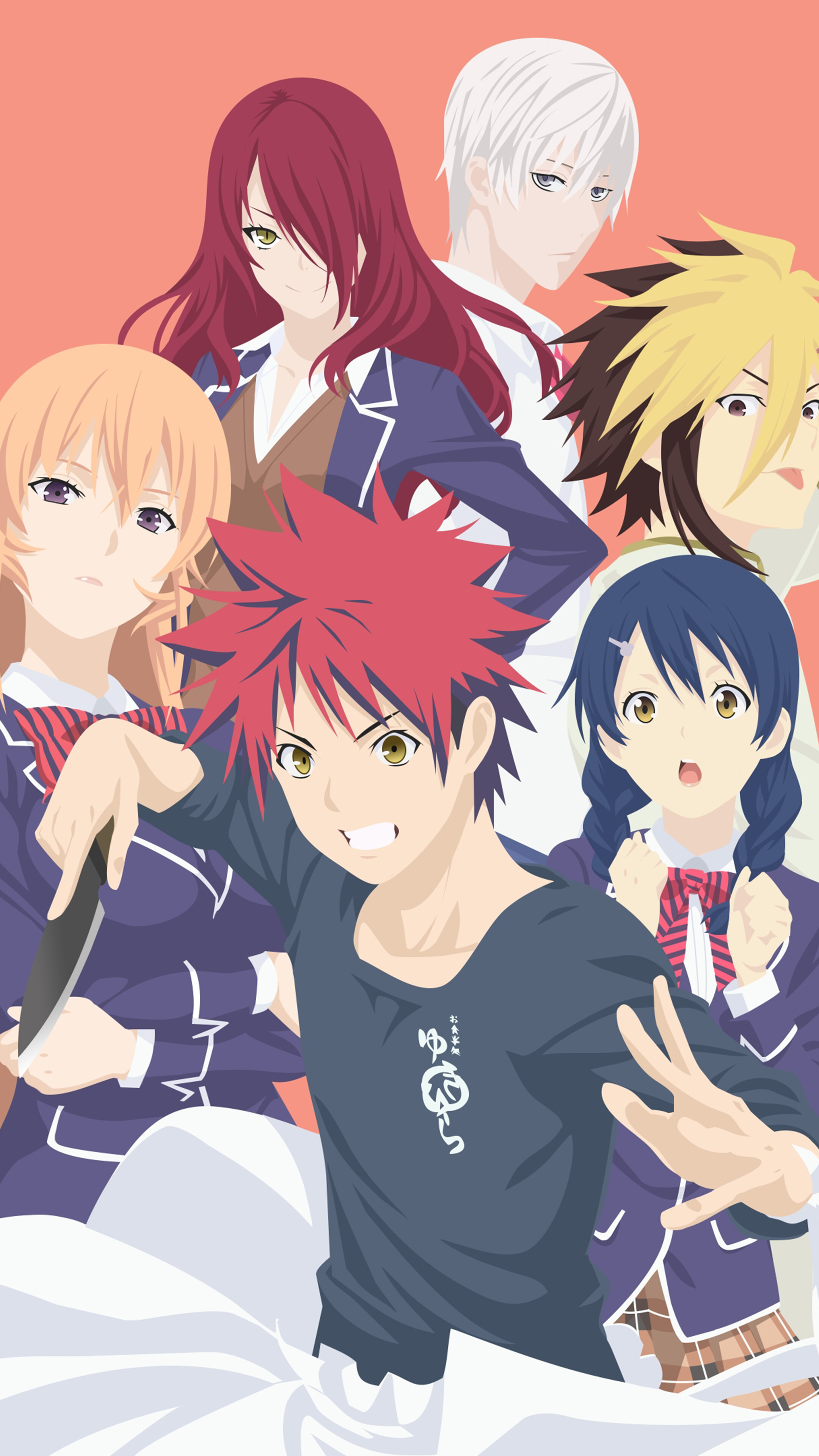 Food Wars! Characters Minimalist 4K HD Phone Wallpaper
