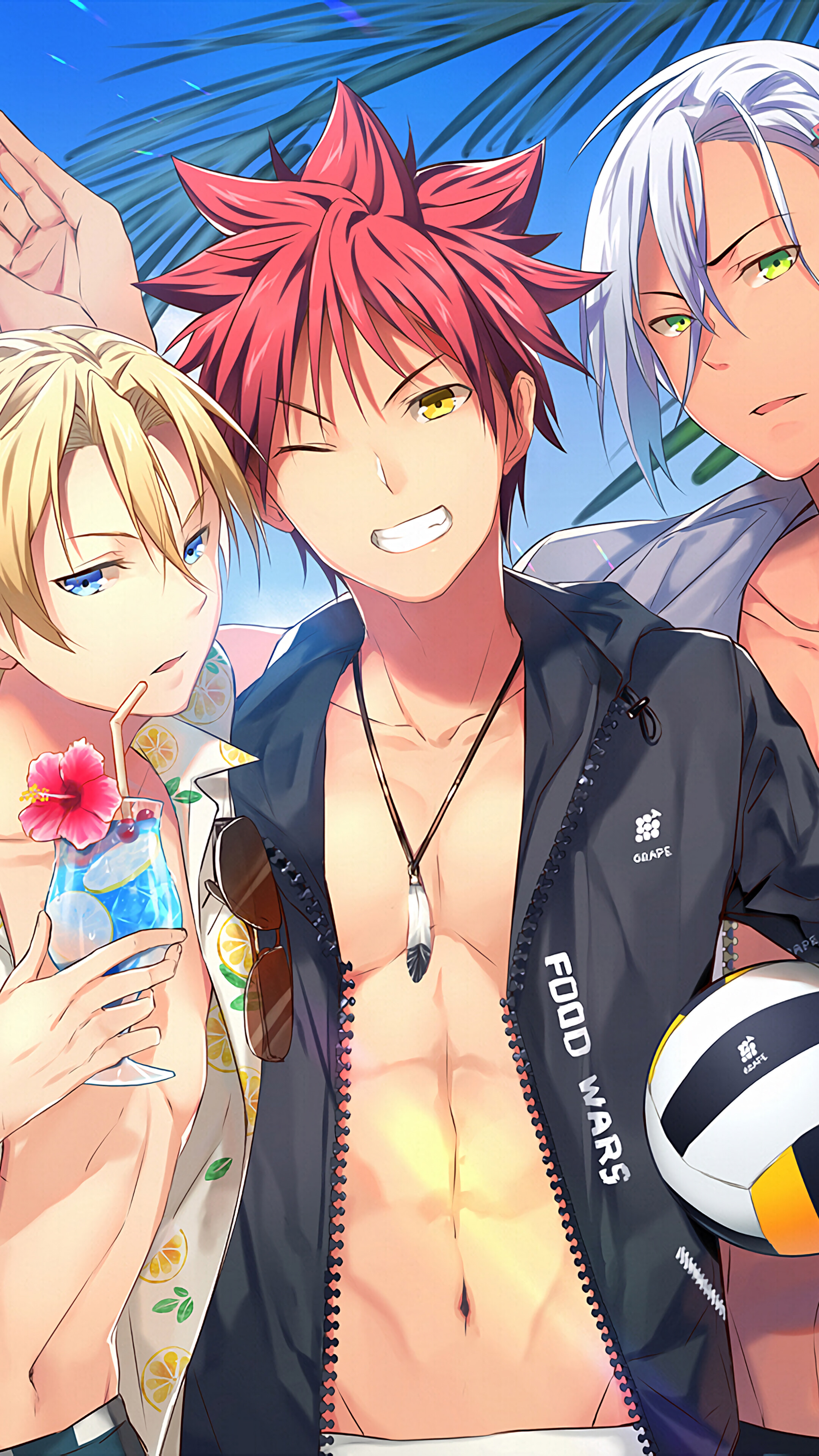 Food Wars Anime Boys at the Beach 4K HD Phone Wallpaper