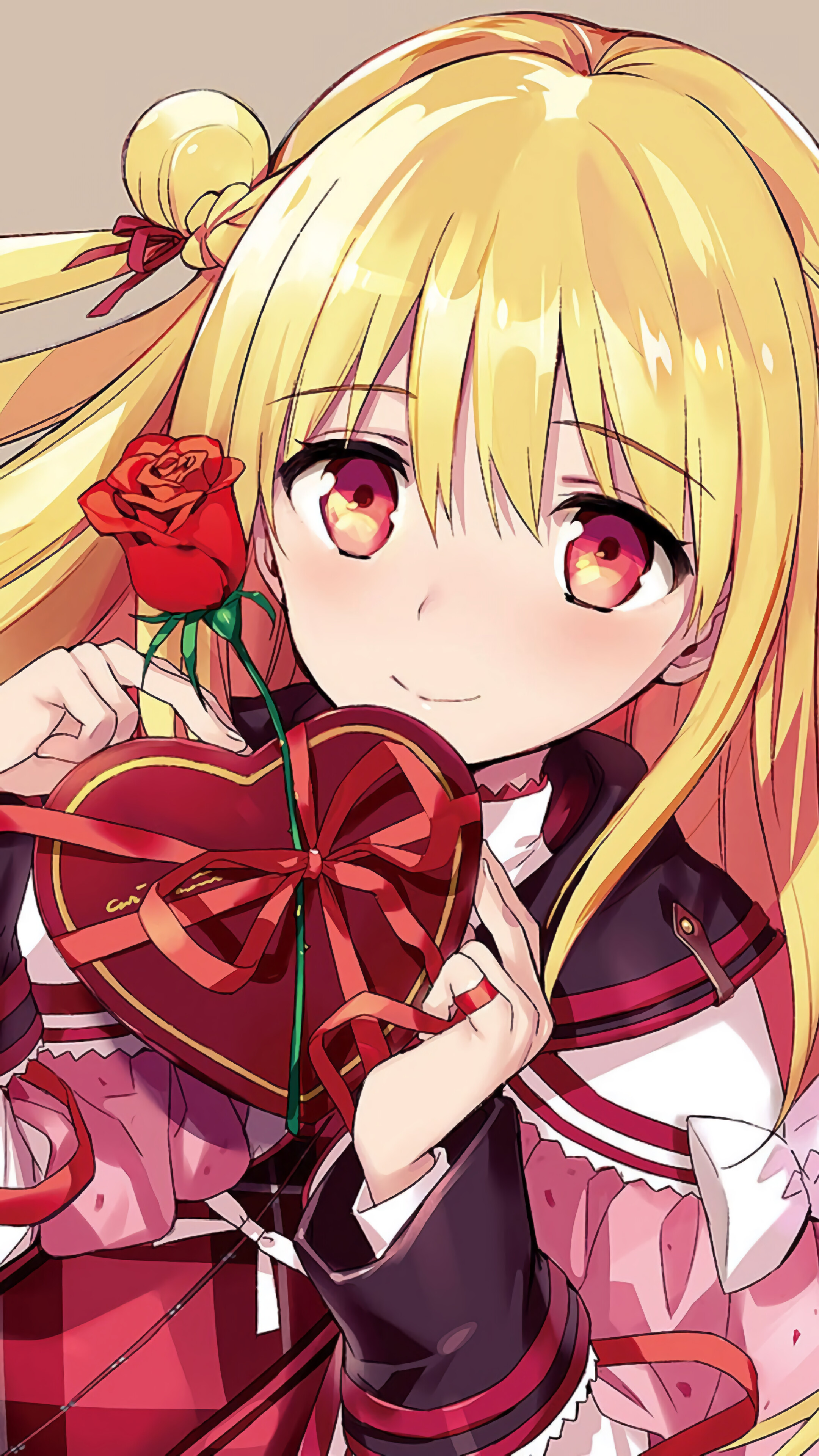 Melida Angel from Assassins Pride holding a rose and chocolate box HD Phone Wallpaper