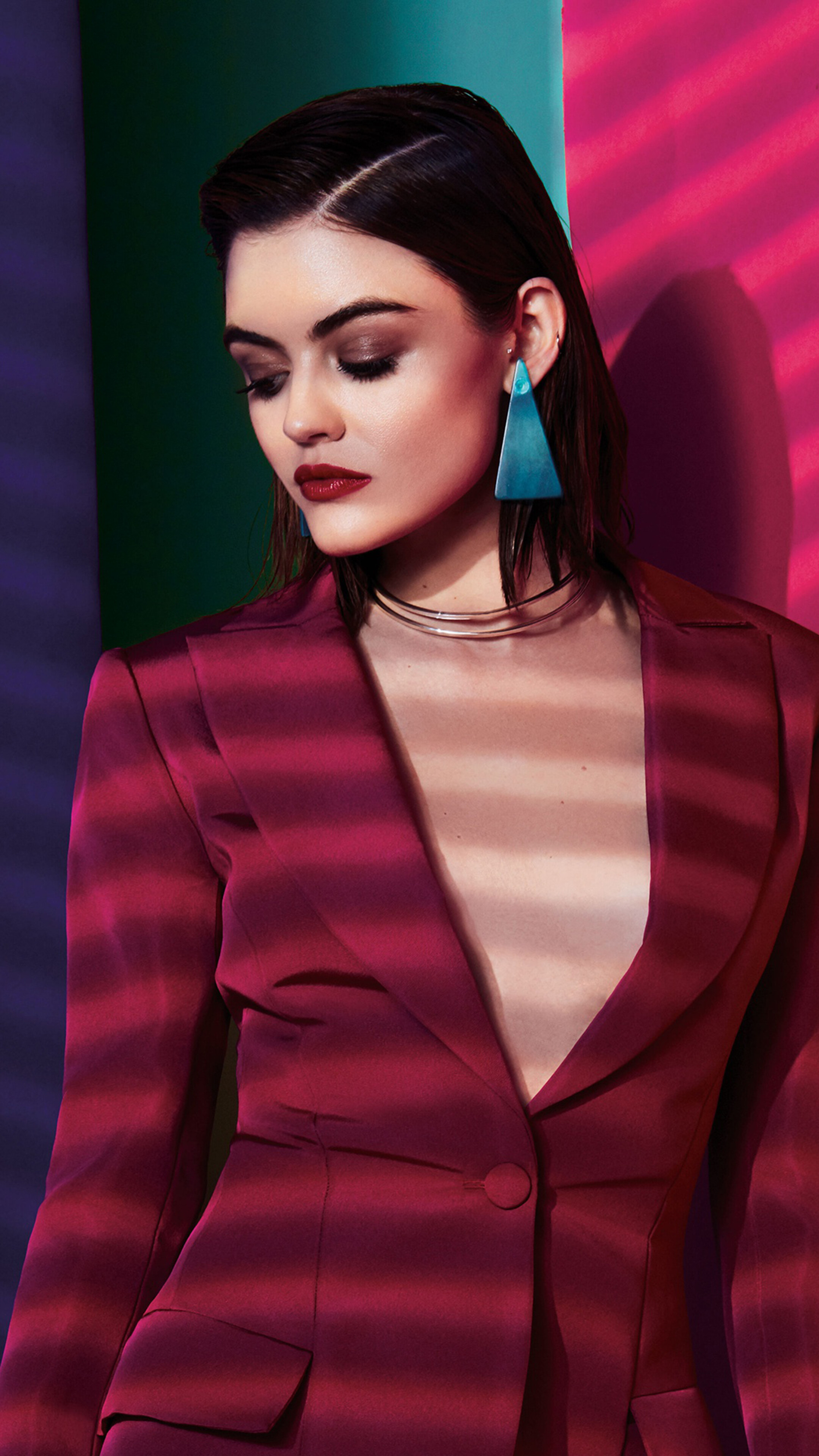 Lucy Hale in a maroon blazer HD Phone Wallpaper