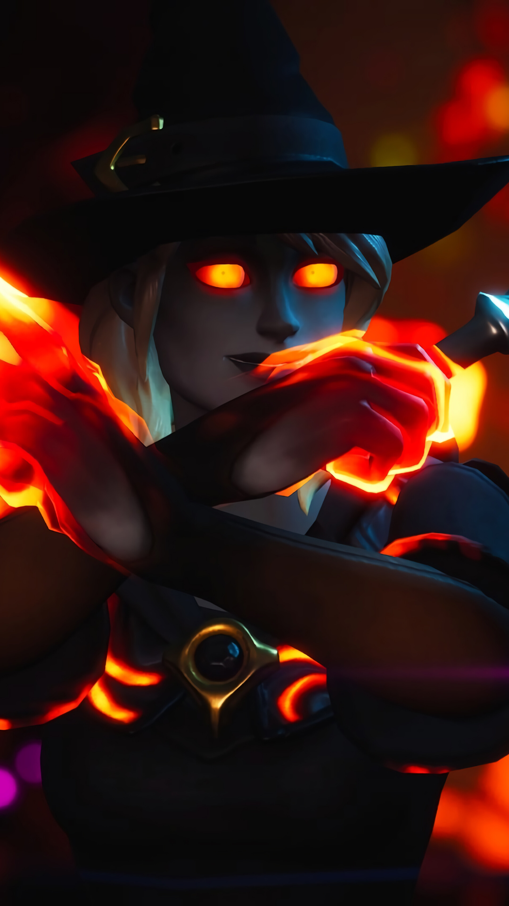 Fortnite Fire Witch with glowing eyes and fiery hands HD Phone Wallpaper