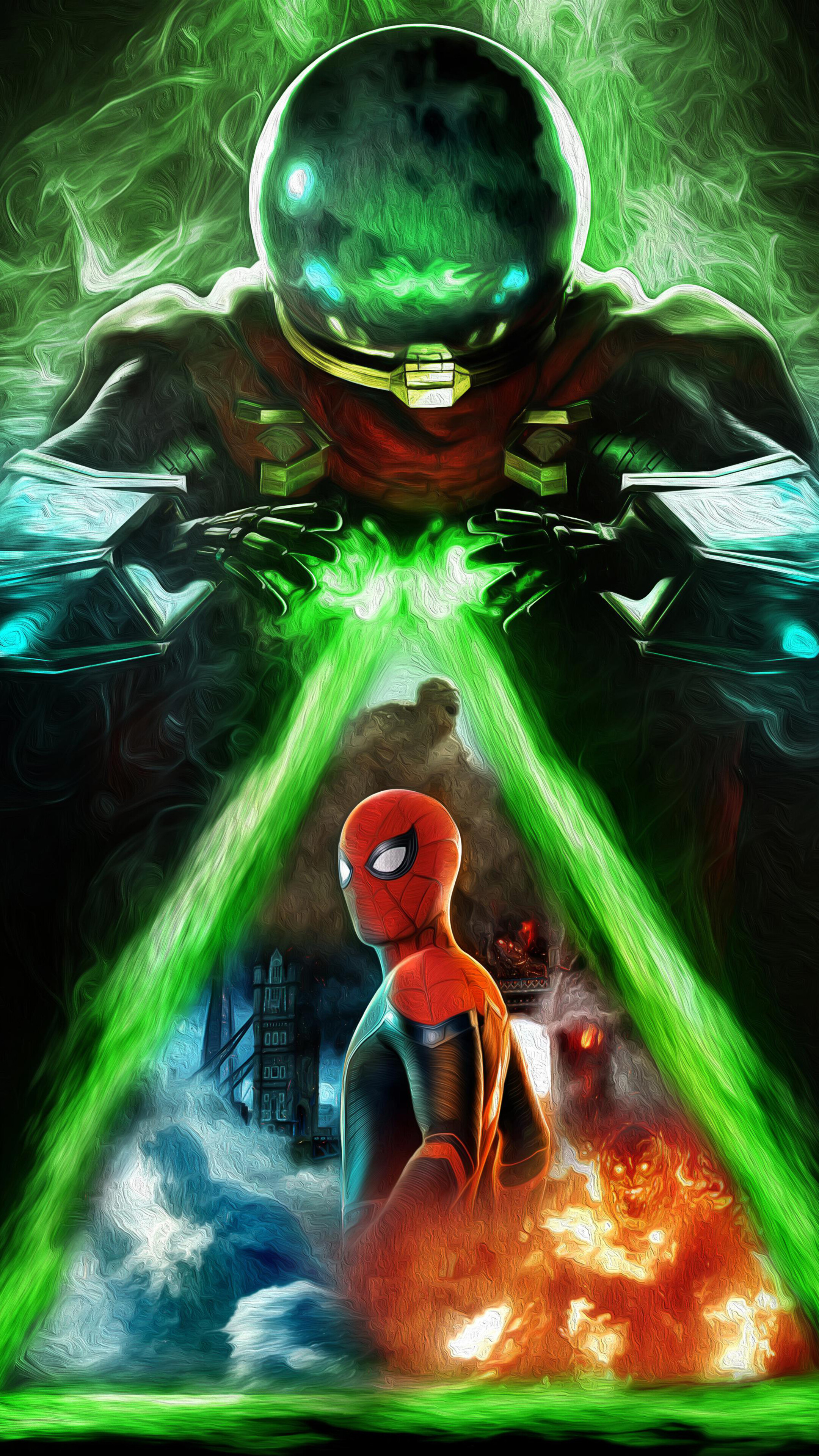 Mysterio and Spider-Man from Spider-Man: Far From Home 4K HD Phone Wallpaper