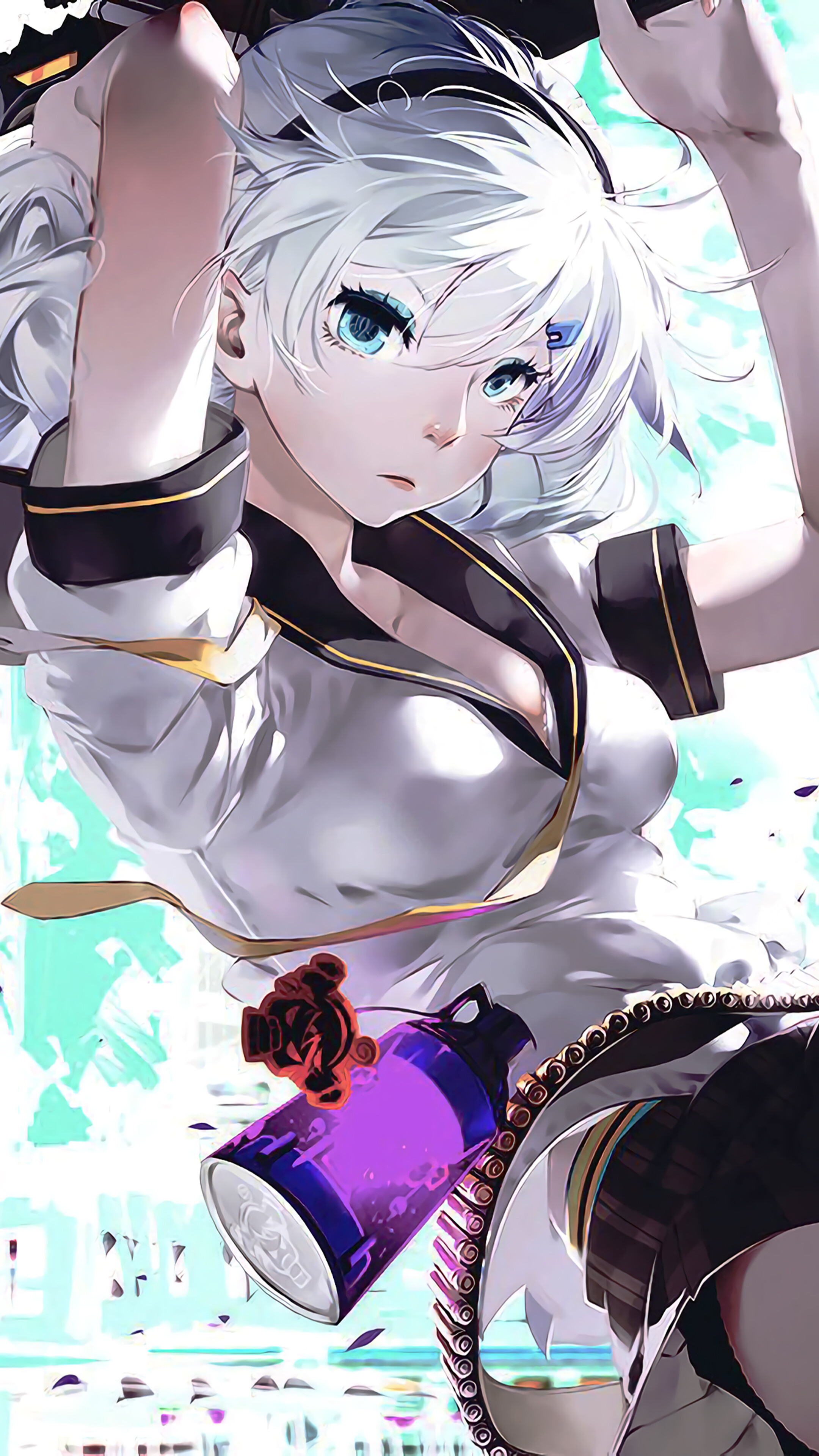 Anime Girl with White Hair in Uniform 4K HD Phone Wallpaper