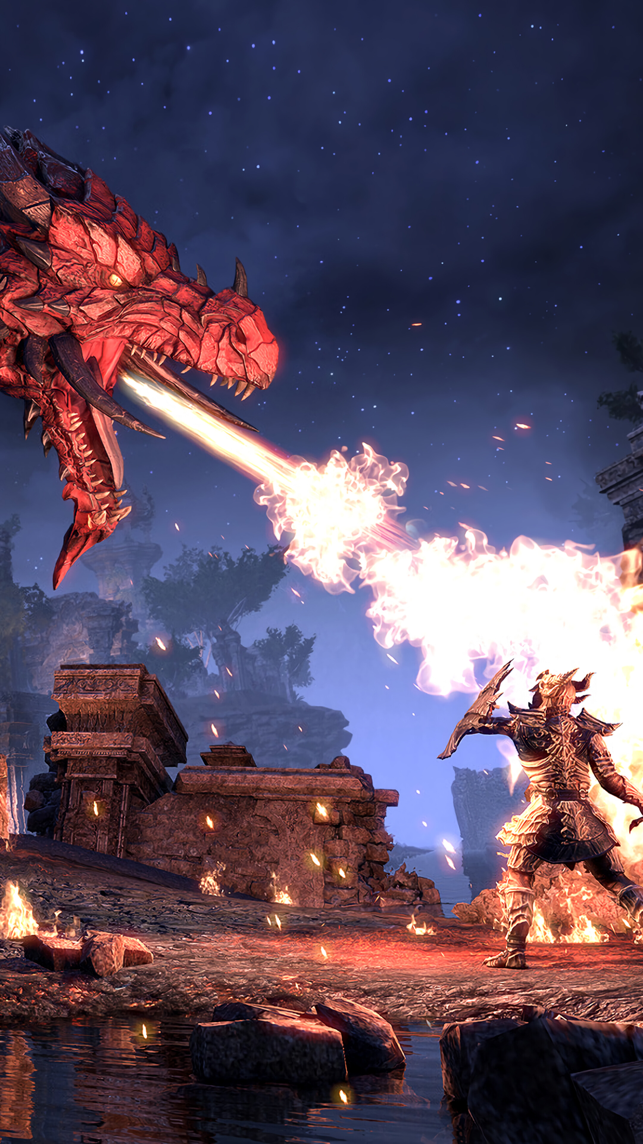 The Elder Scrolls Online Elsweyr Dragon Fight 4K HD Phone Wallpaper