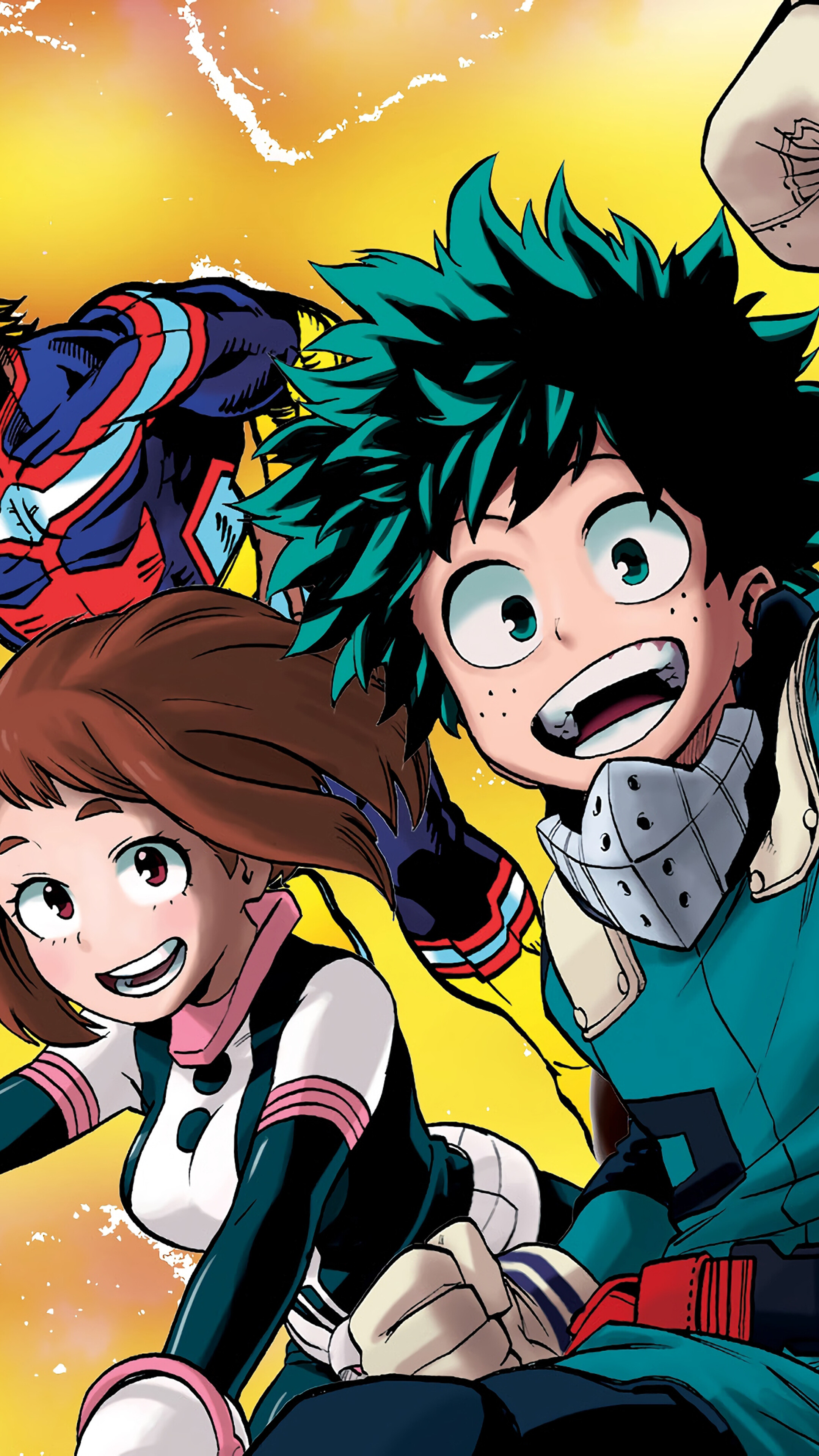 My Hero Academia: Izuku, Ochaco, and All Might 4K HD Phone Wallpaper