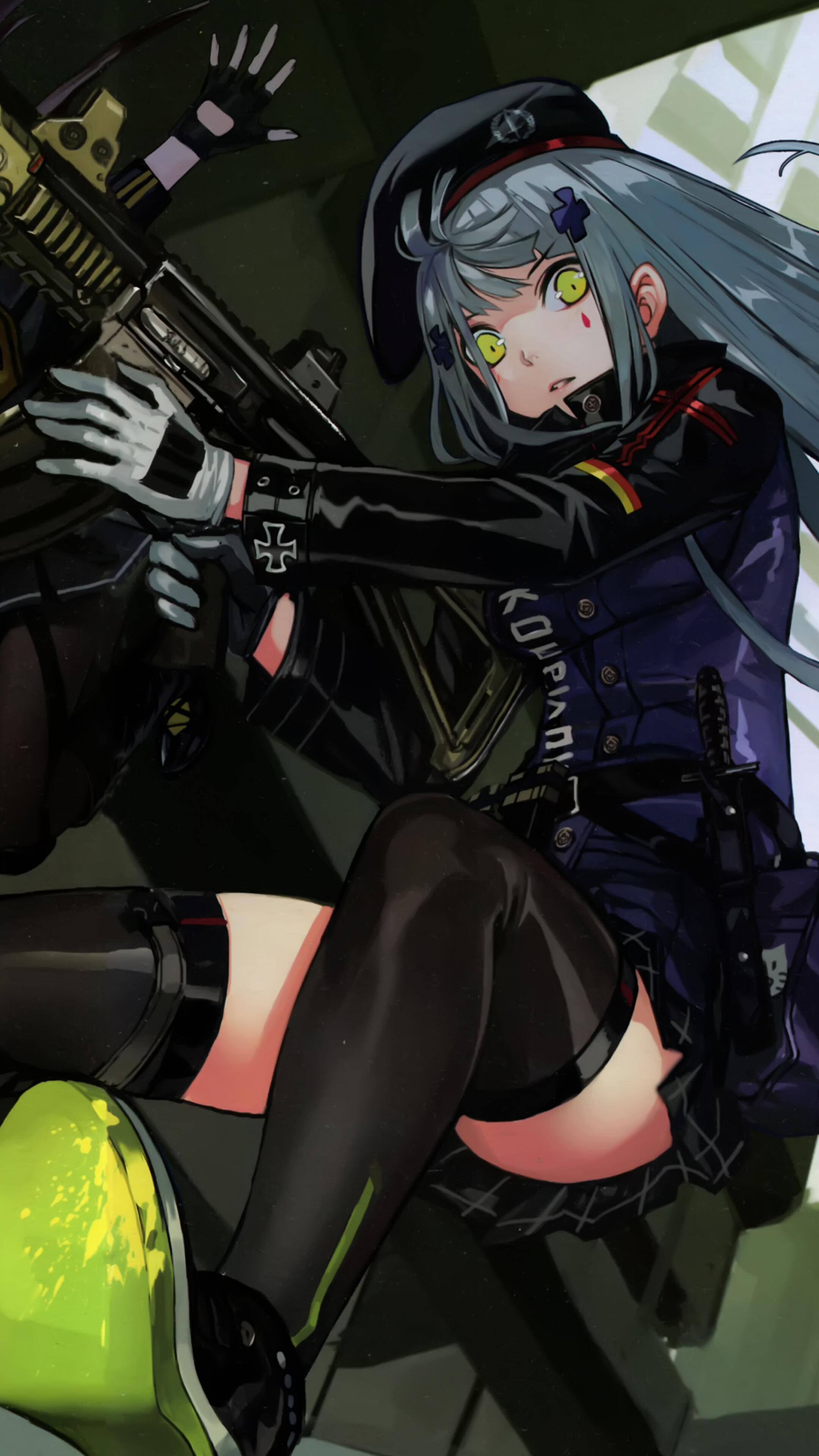 UMP45 from Girls' Frontline holding a rifle HD Phone Wallpaper