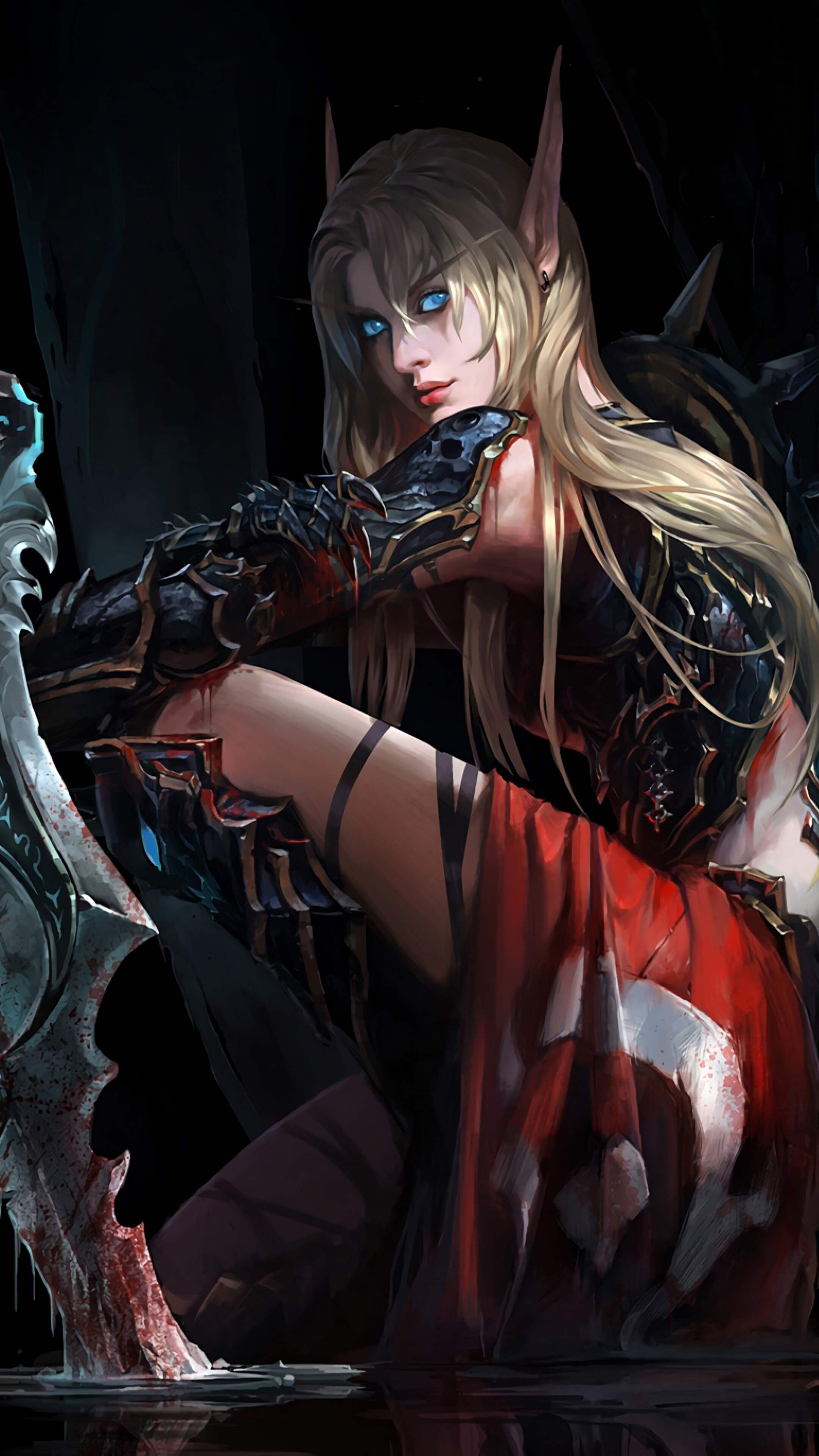 Elf warrior with sword in dark fantasy setting 4K HD Phone Wallpaper