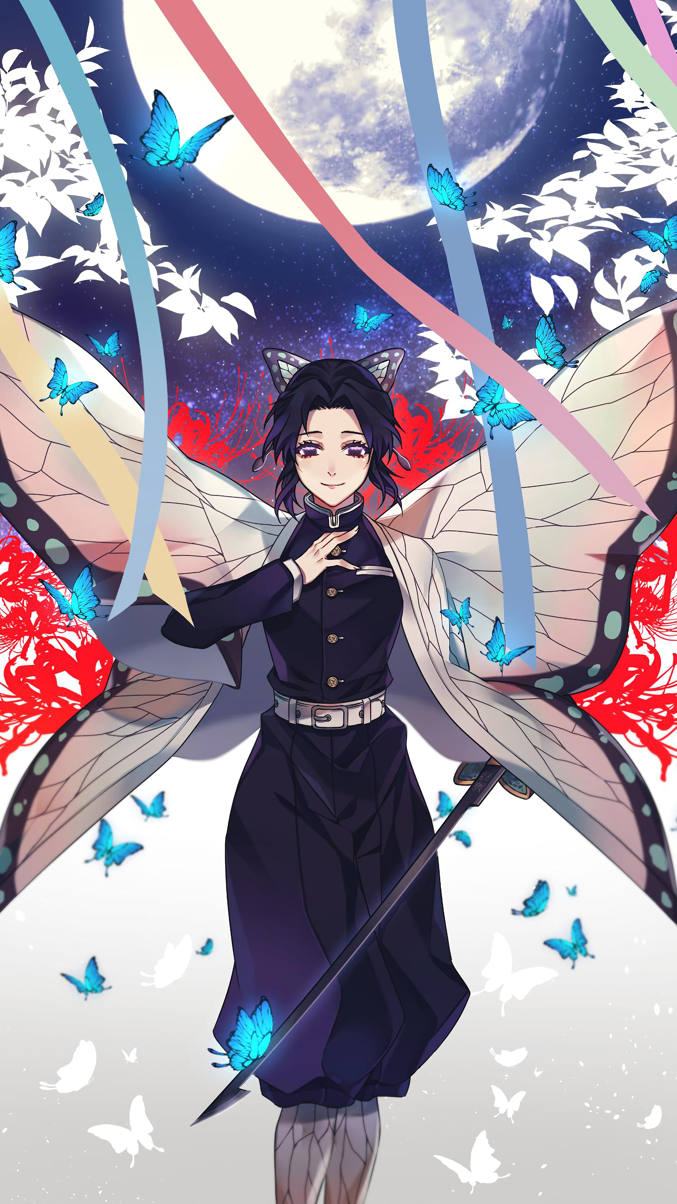 Shinobu Kocho from Kimetsu no Yaiba with Butterflies 4K HD Phone Wallpaper