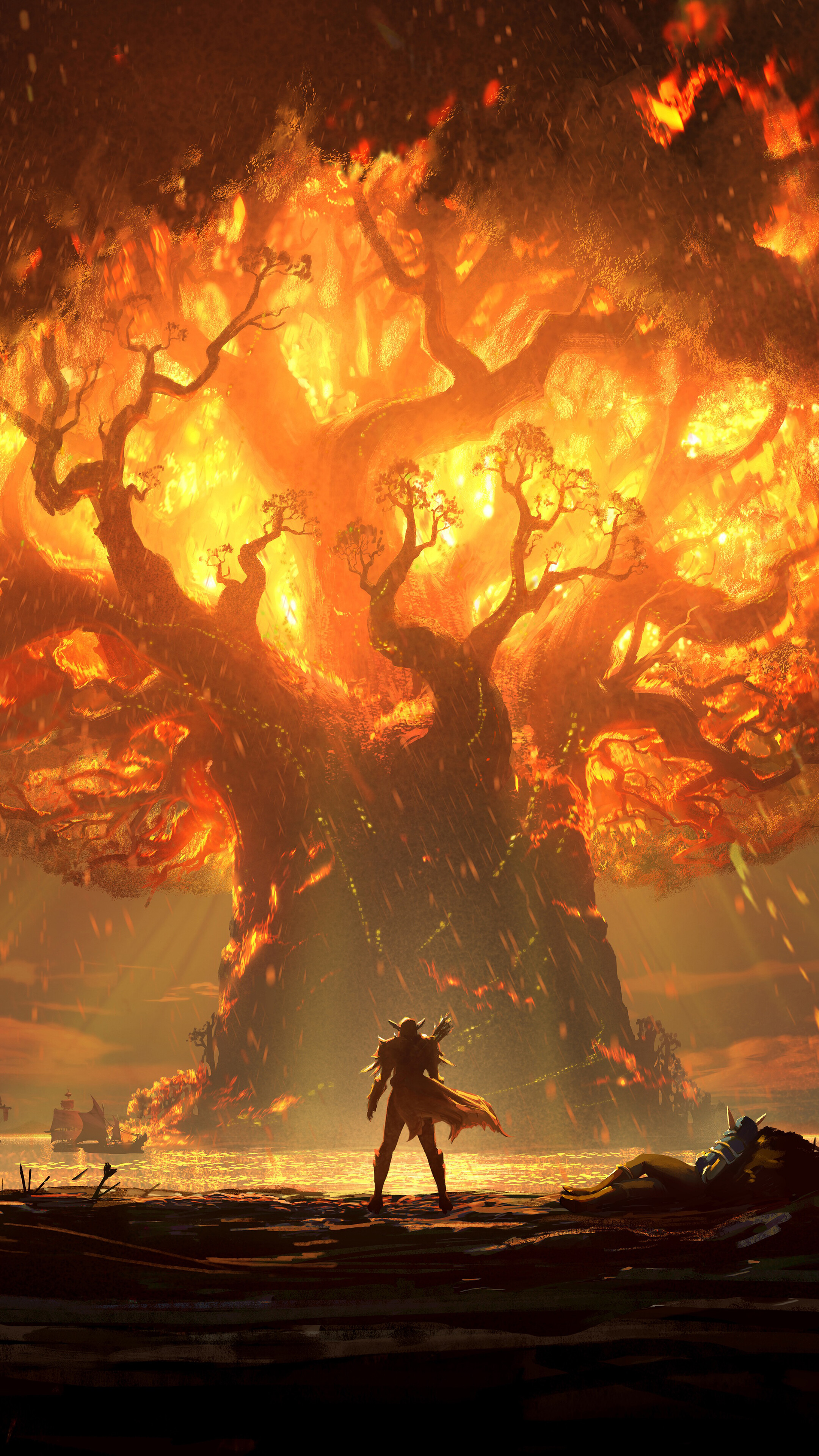 World of Warcraft: Teldrassil Burning HD Phone Wallpaper