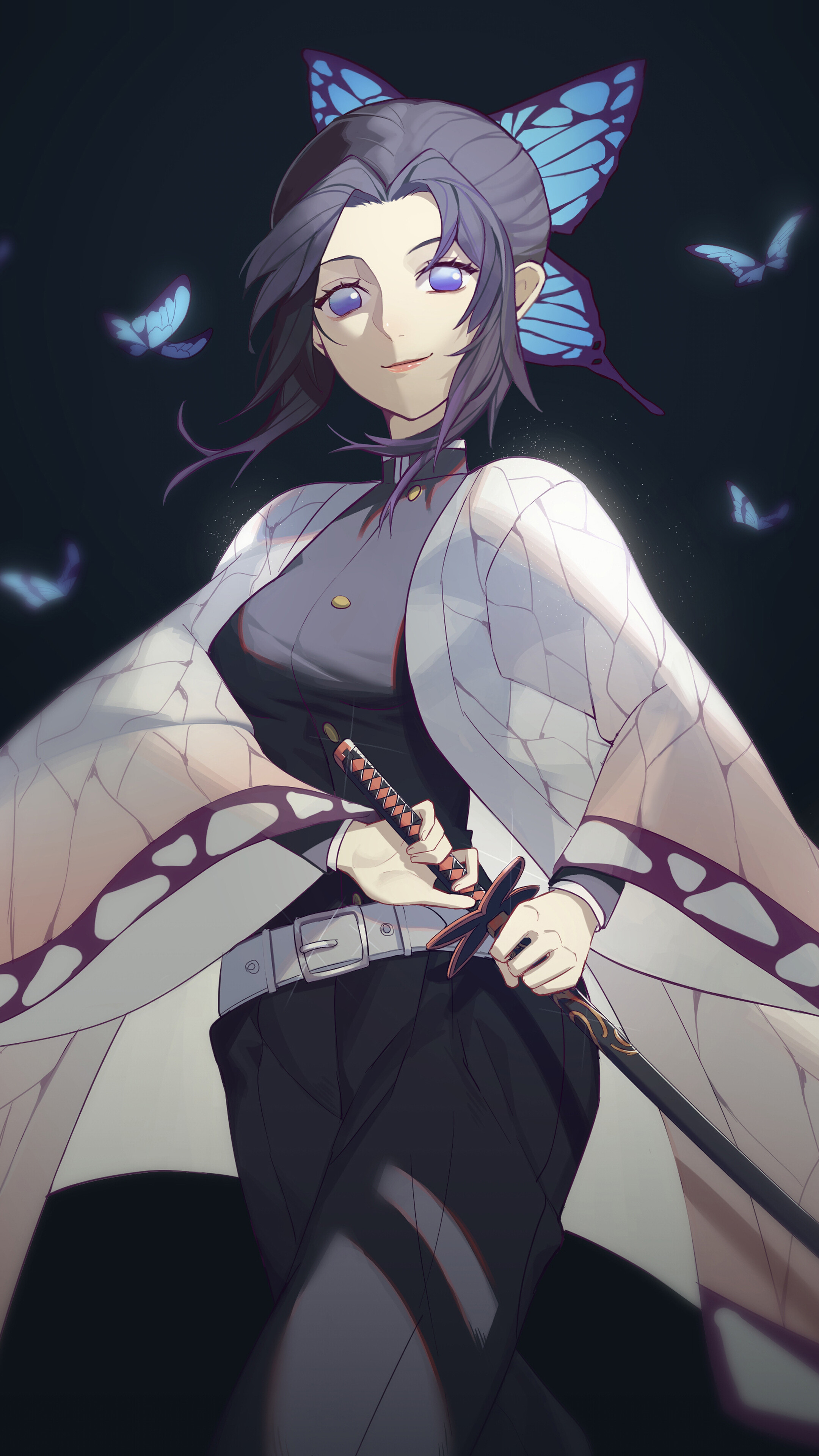 Shinobu Kocho from Kimetsu no Yaiba with Butterflies 4K HD Phone Wallpaper