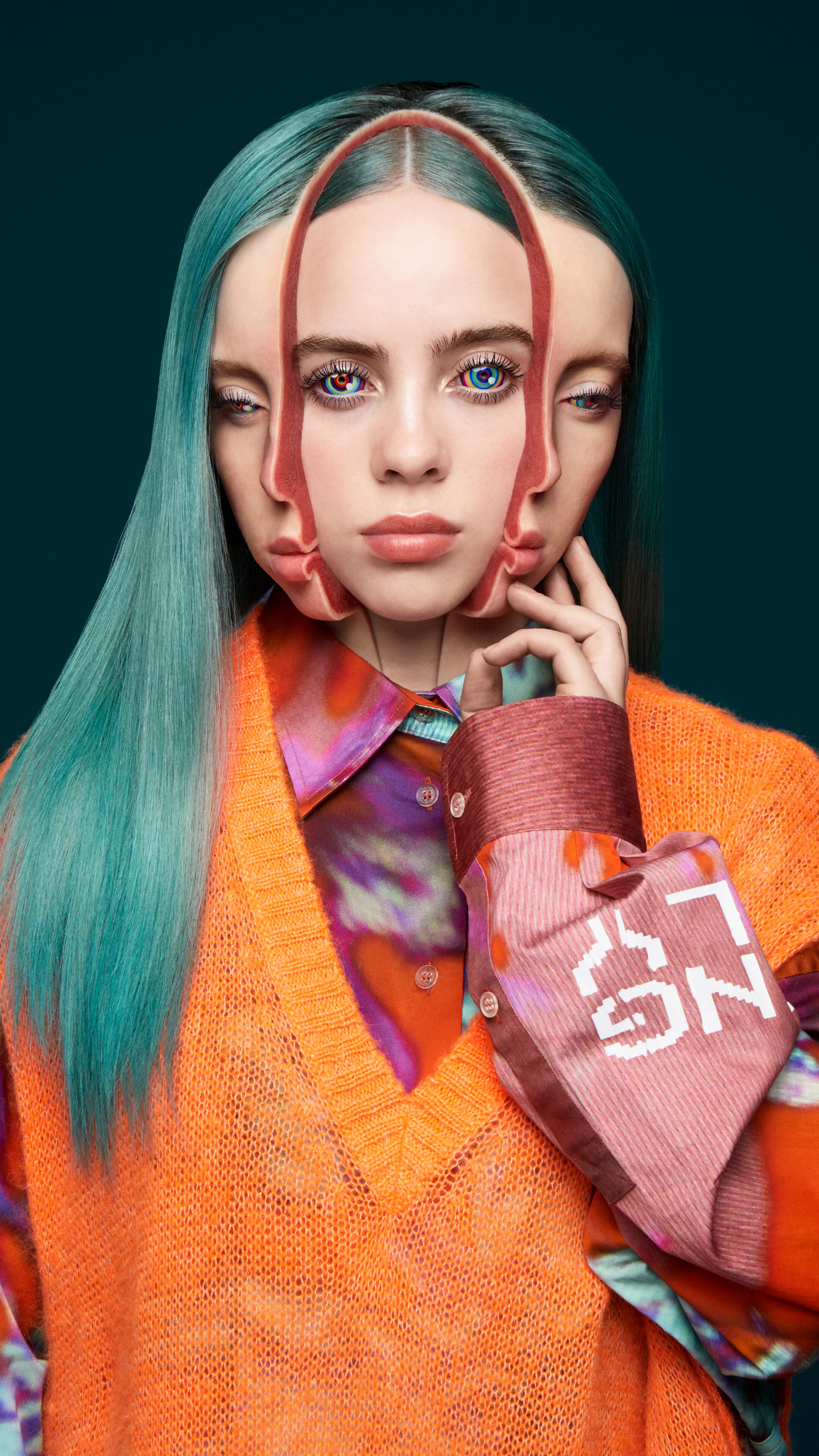 Billie Eilish with multiple faces HD Phone Wallpaper