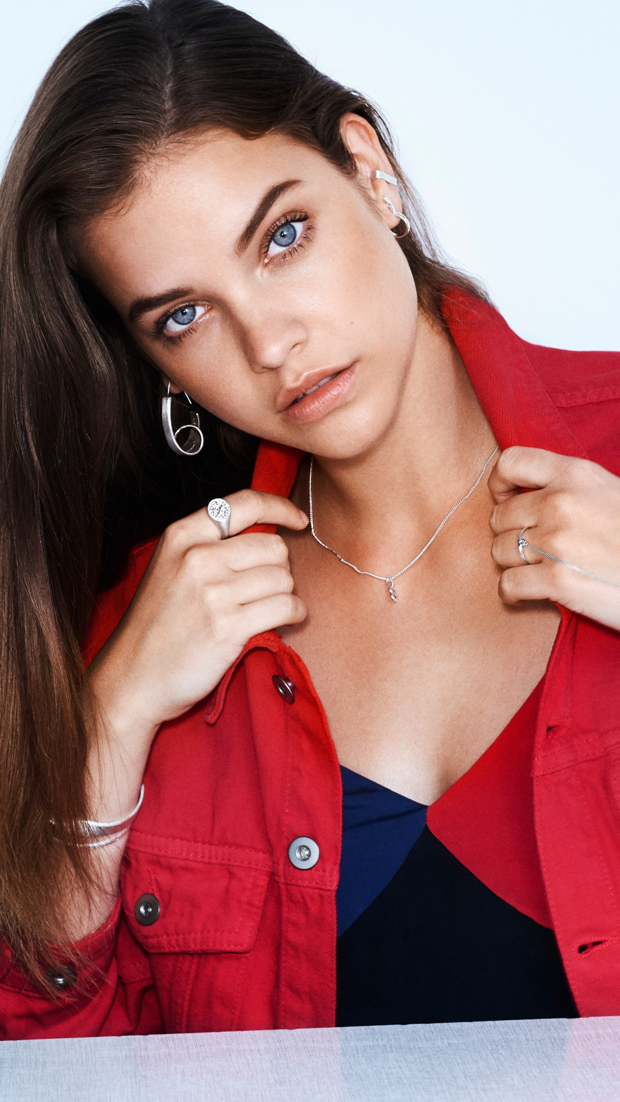 Barbara Palvin wearing a red jacket HD Phone Wallpaper