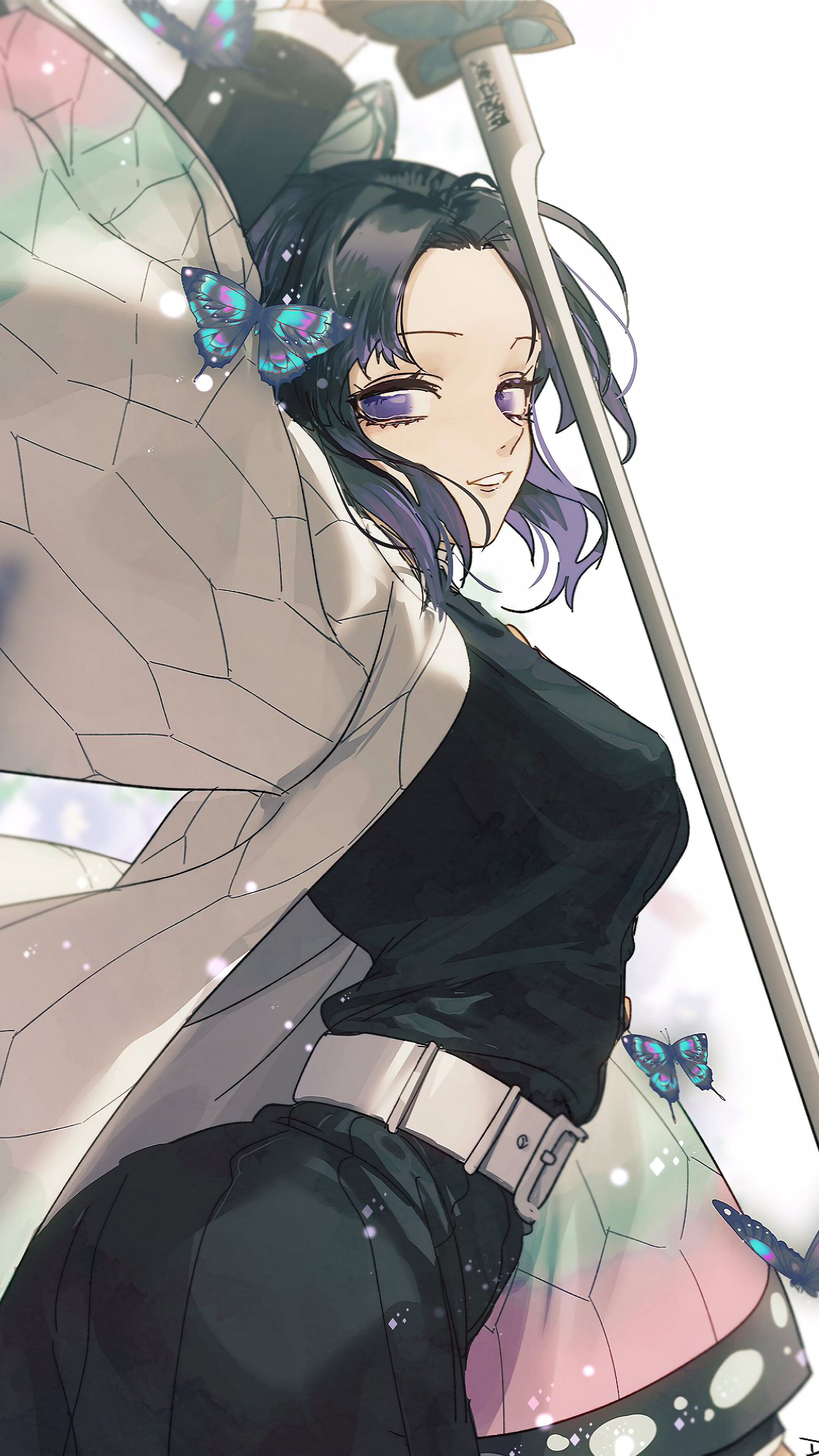 Shinobu Kocho from Kimetsu no Yaiba with Butterflies HD Phone Wallpaper