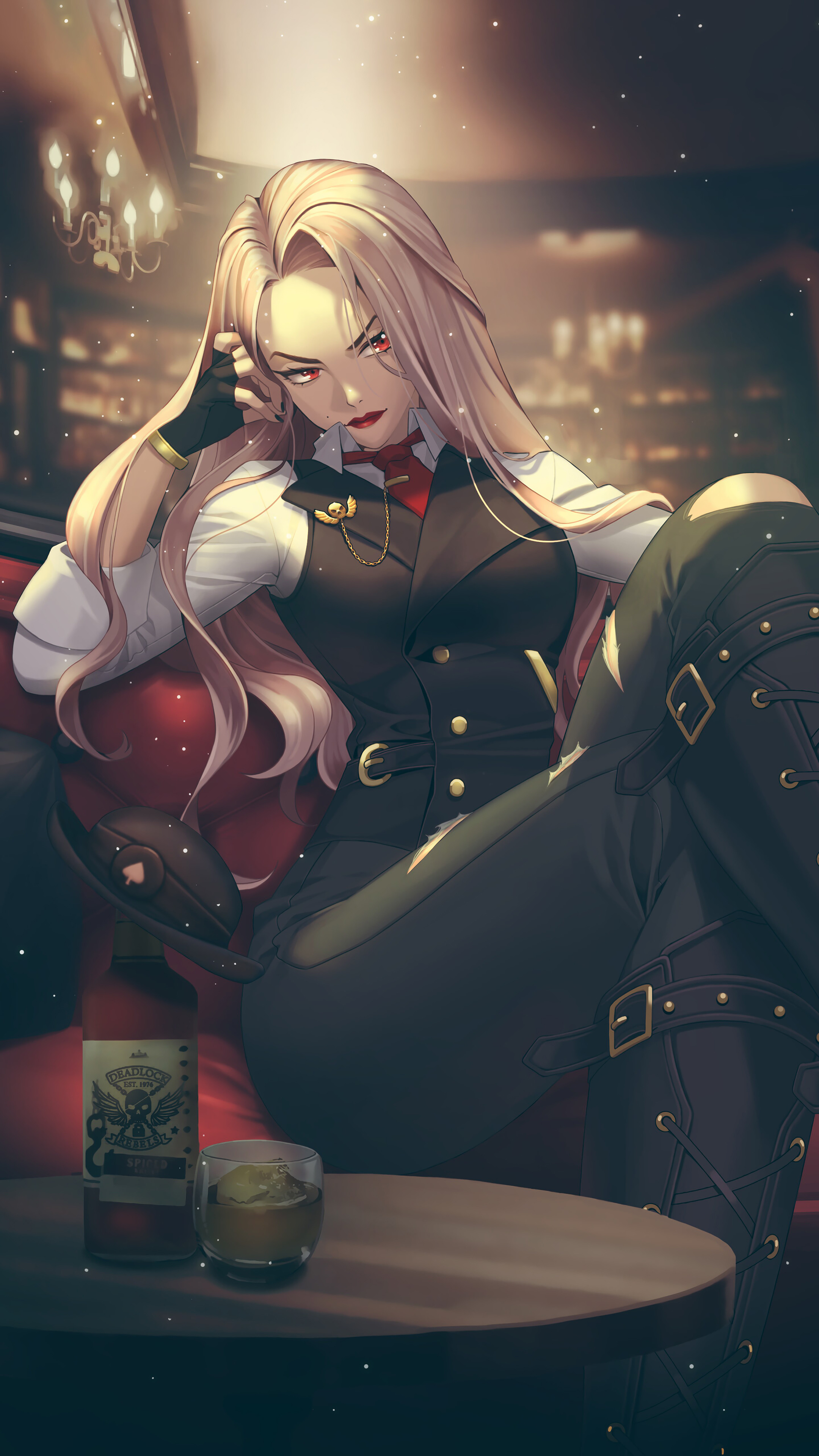 Ashe from Overwatch in a bar HD Phone Wallpaper