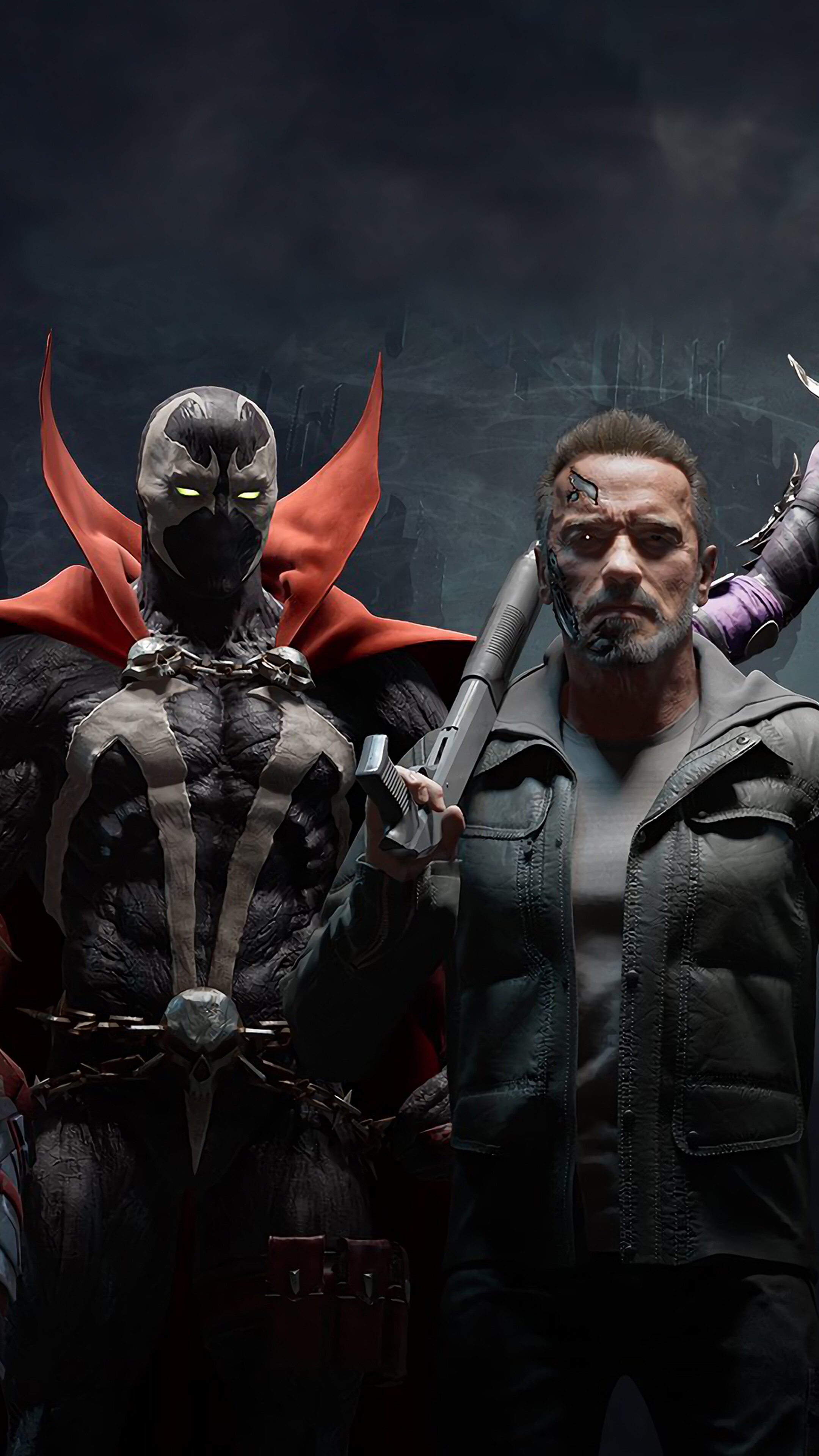 Spawn and Terminator from Mortal Kombat 11 4K HD Phone Wallpaper