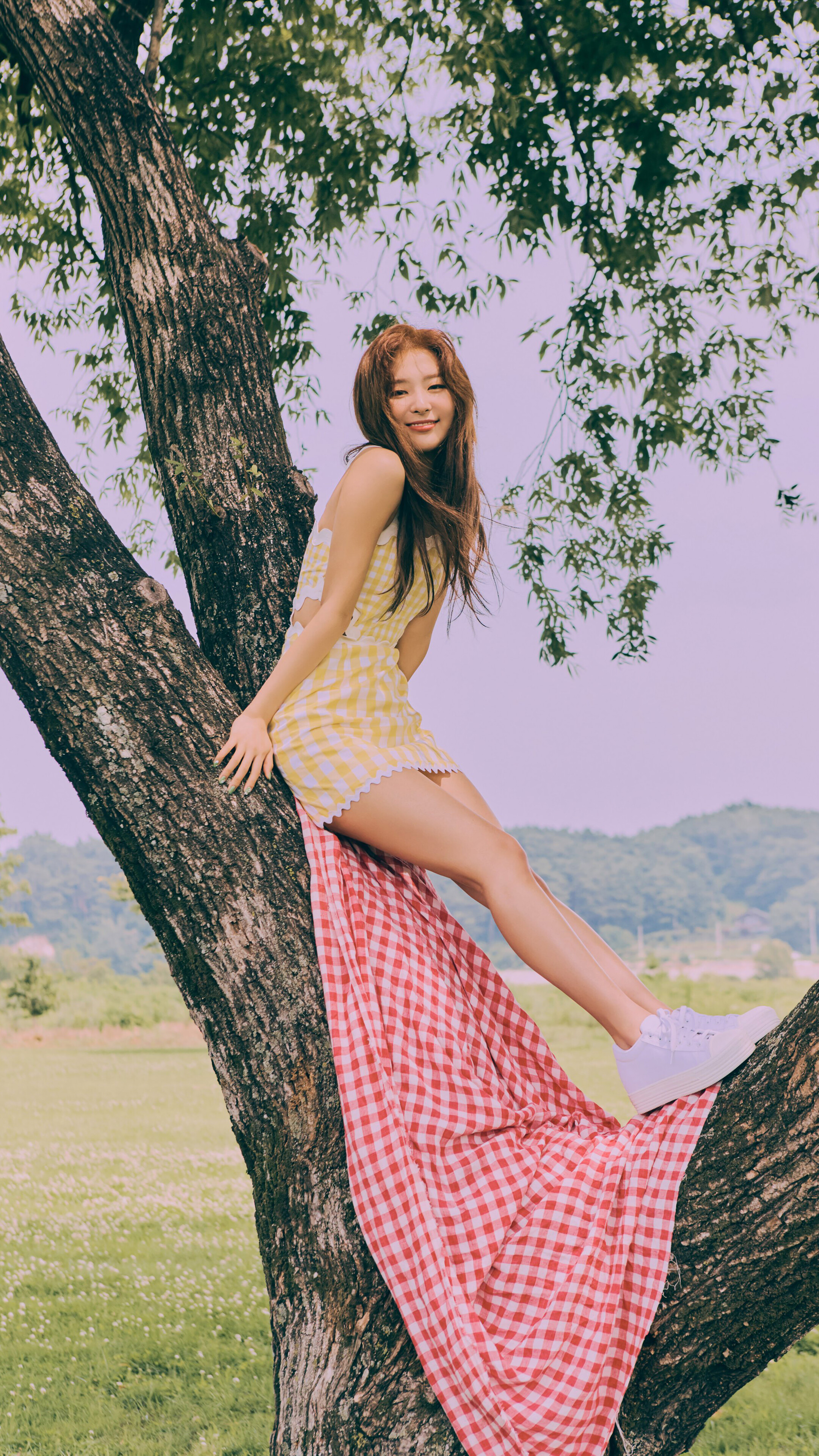 Seulgi from Red Velvet sitting on a tree branch HD Phone Wallpaper