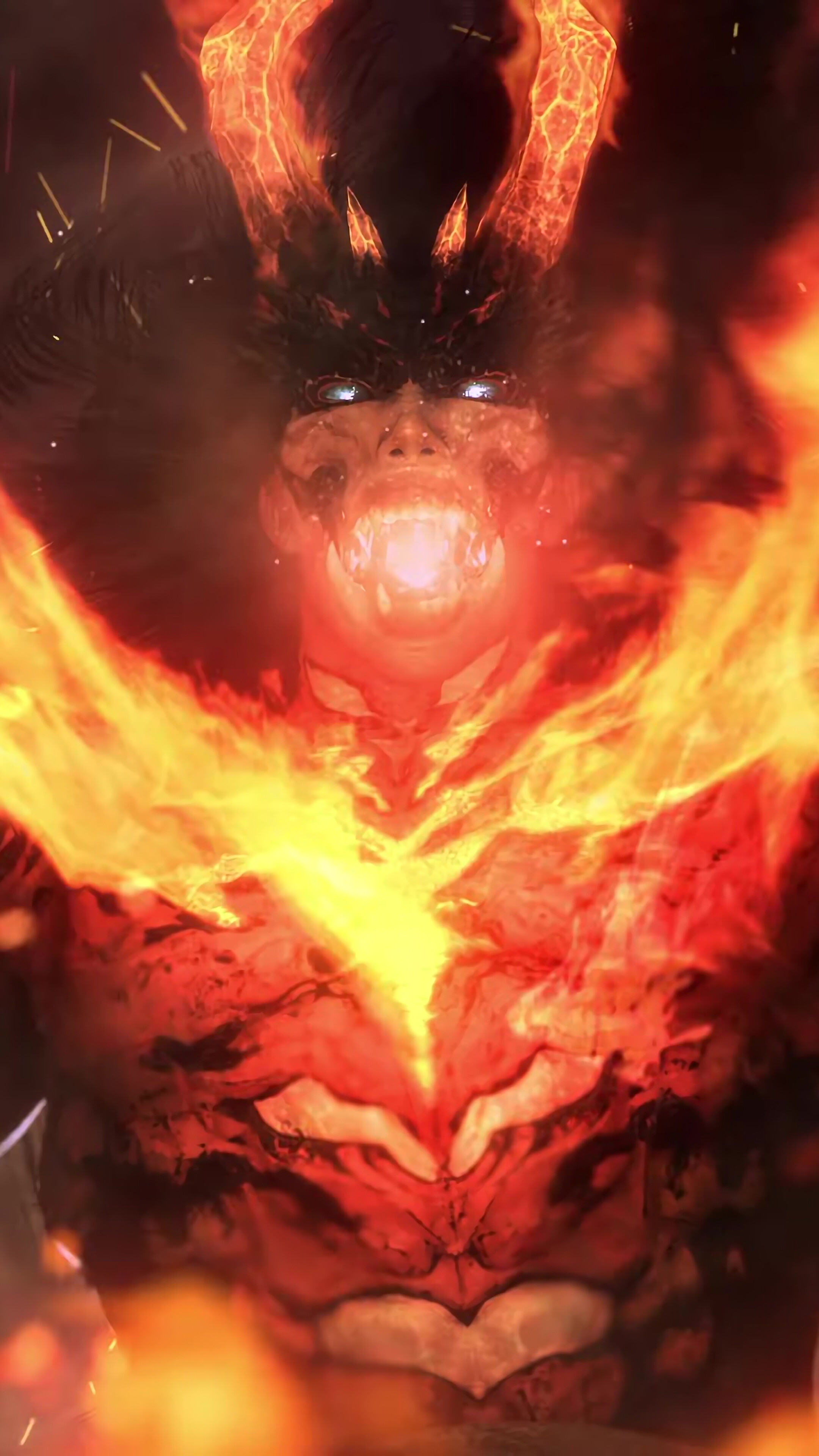 Fiery Demon with Glowing Eyes in Nioh 2 4K HD Phone Wallpaper