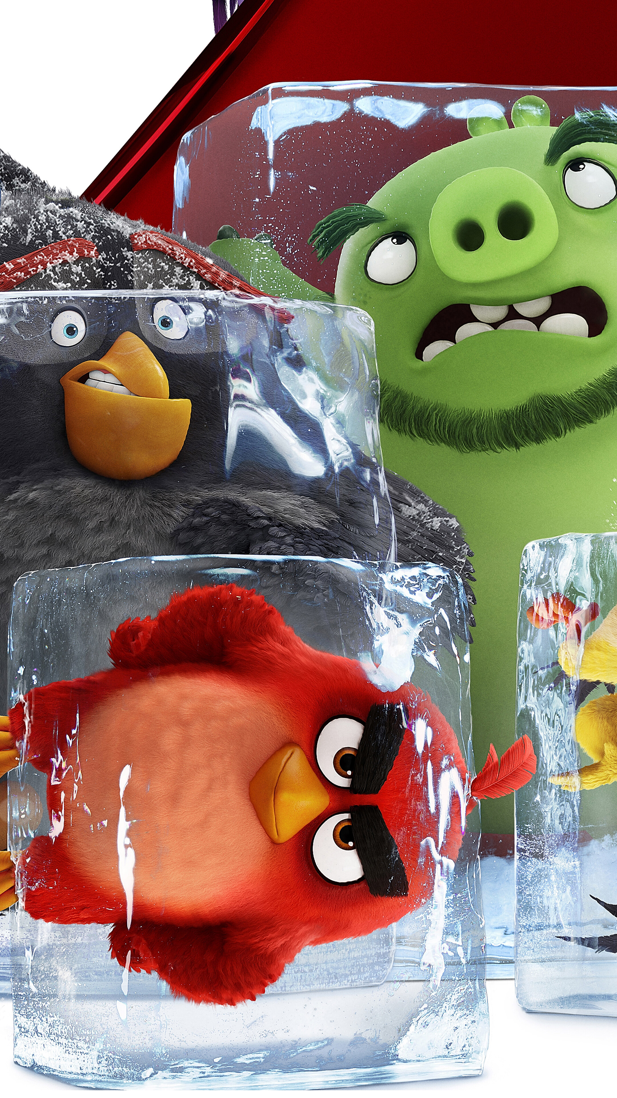 Angry Birds Movie 2: Red, Bomb, Chuck, and Leonard in Ice HD Phone Wallpaper