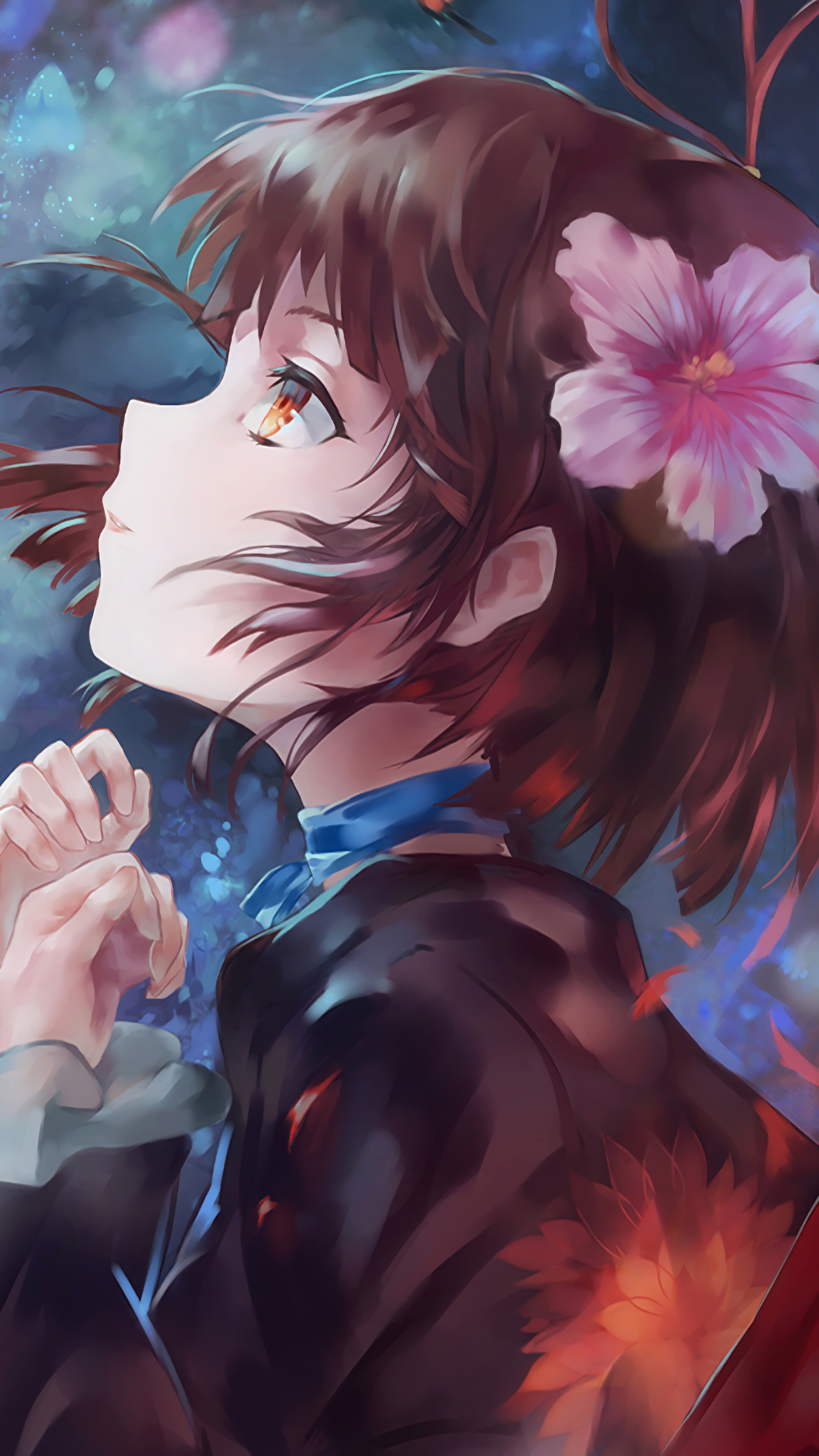 Anime Girl with Flower in Hair 4K HD Phone Wallpaper