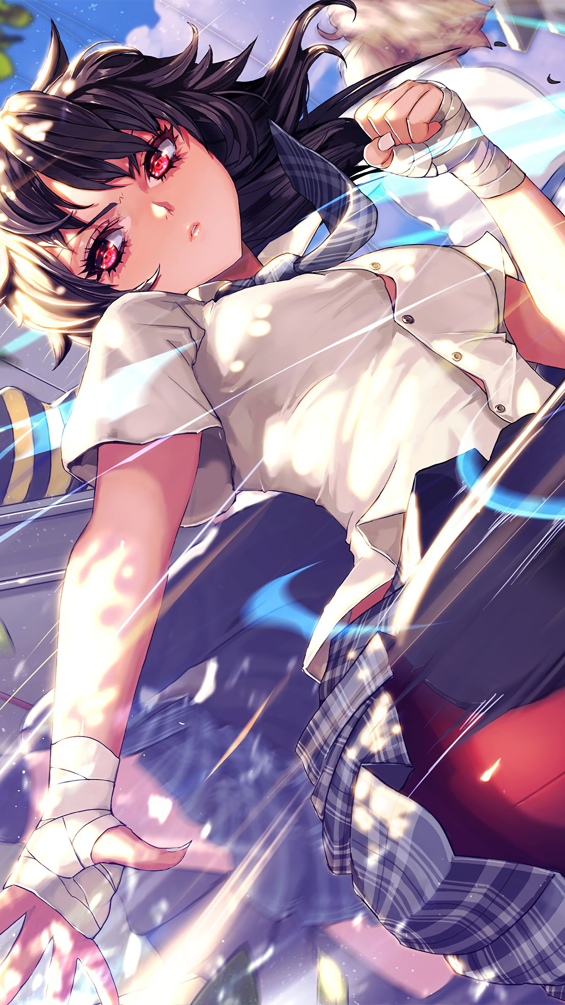 Anime School Girl Fighter 4K HD Phone Wallpaper