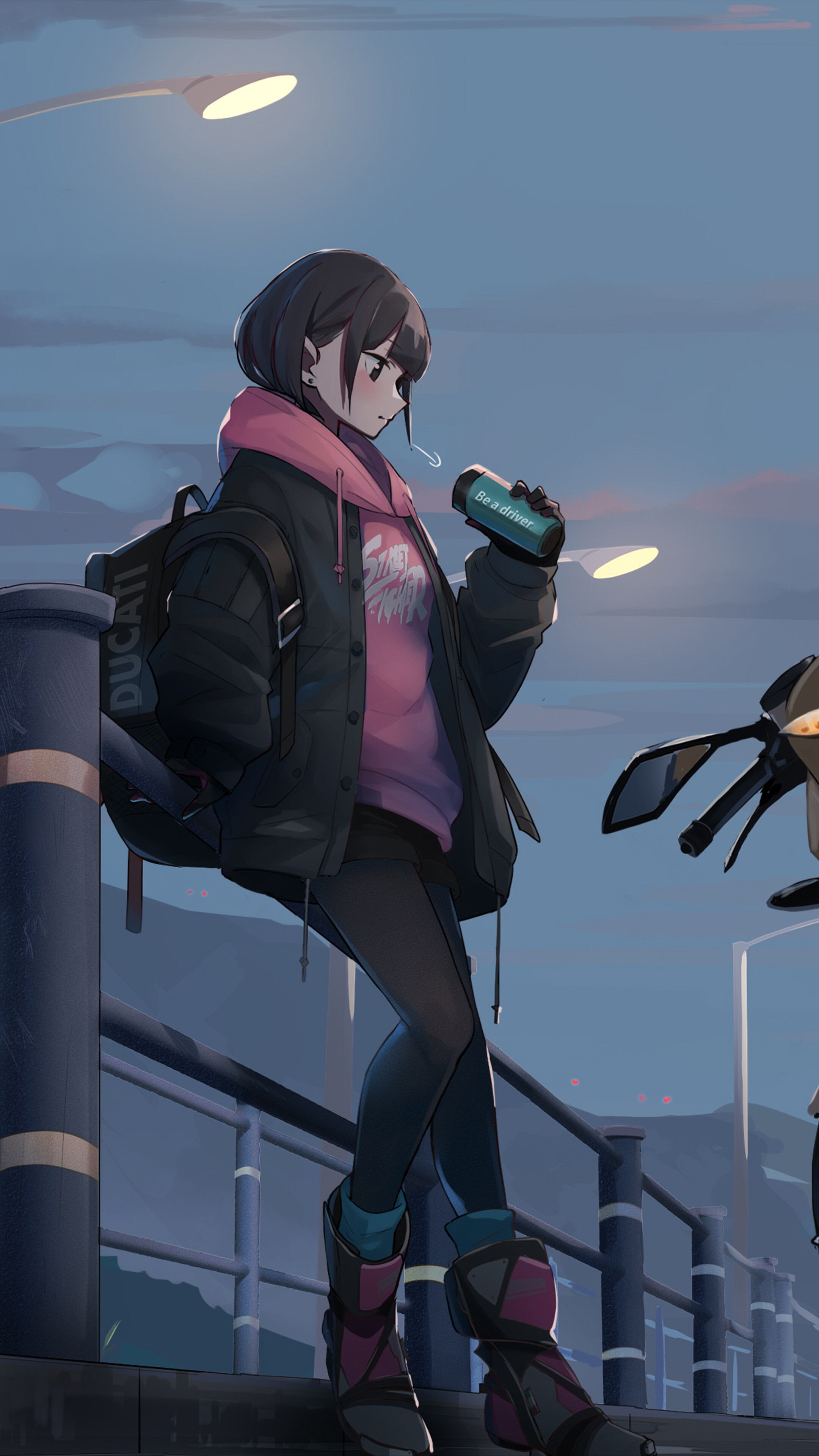 Anime Girl with Ducati Motorcycle HD Phone Wallpaper
