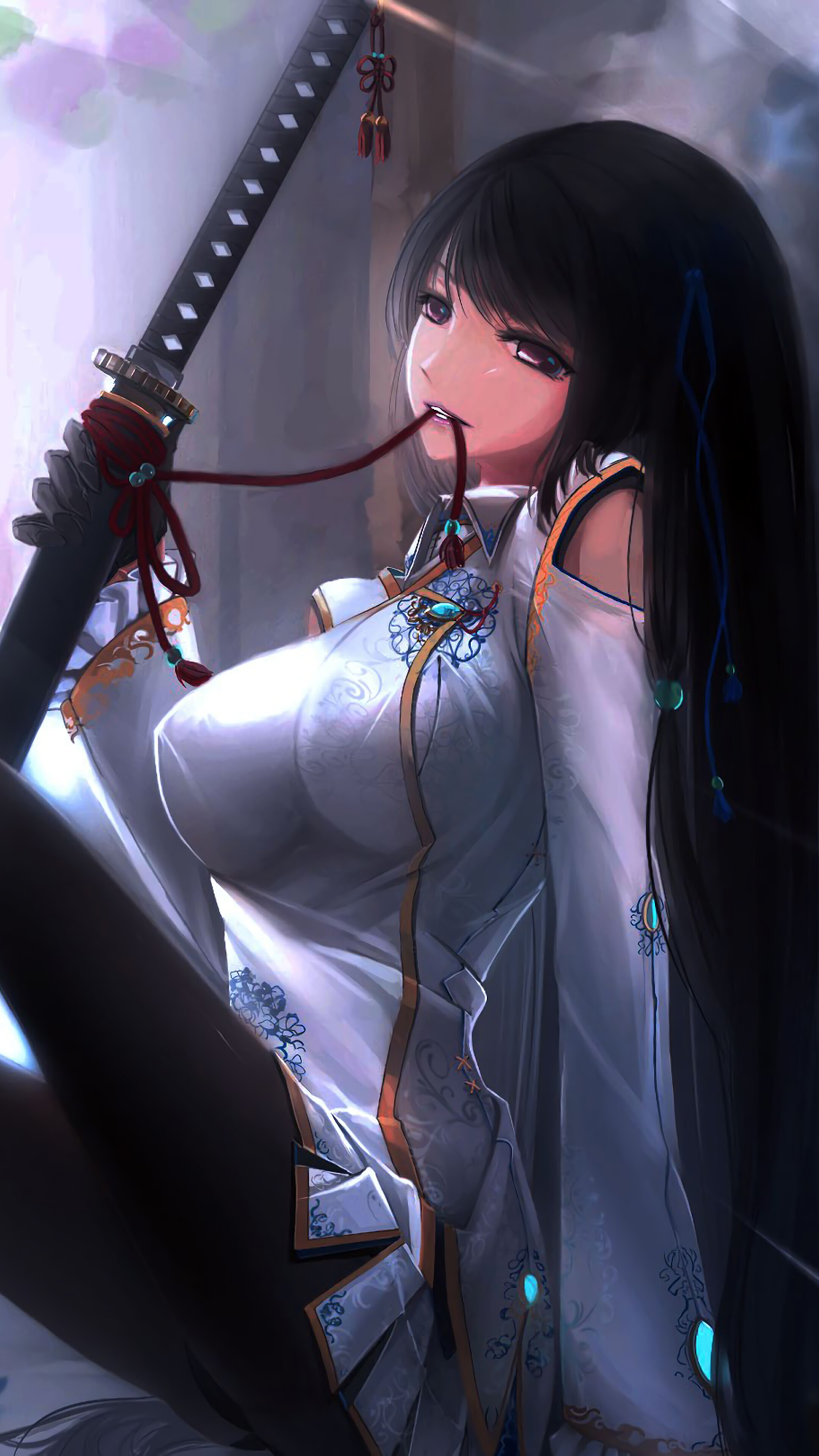 Anime Girl with Katana 4K HD Phone Wallpaper