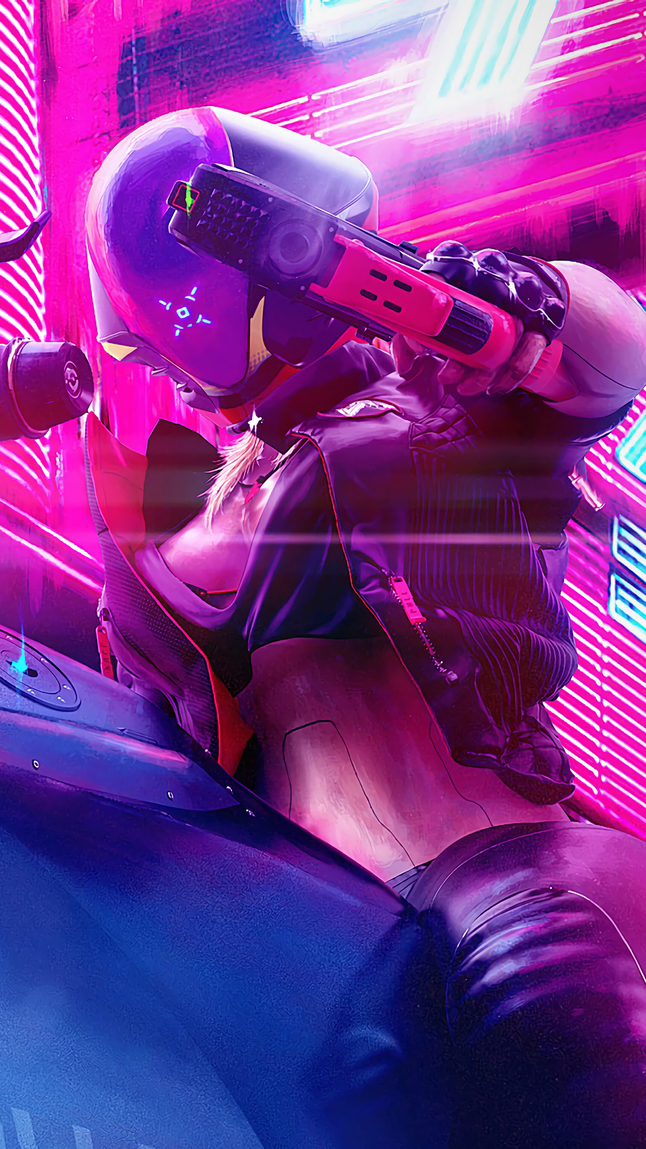 Cyberpunk Girl with Gun 4K HD Phone Wallpaper