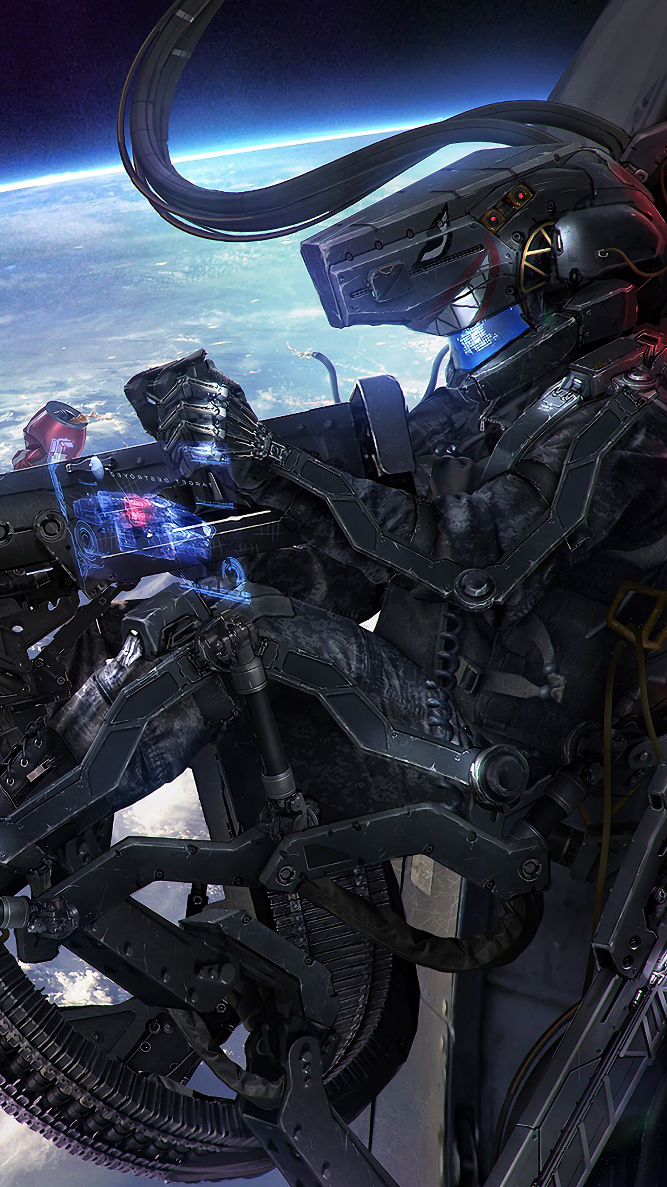 Sci-Fi Soldier with Weapon in Outer Space 4K HD Phone Wallpaper