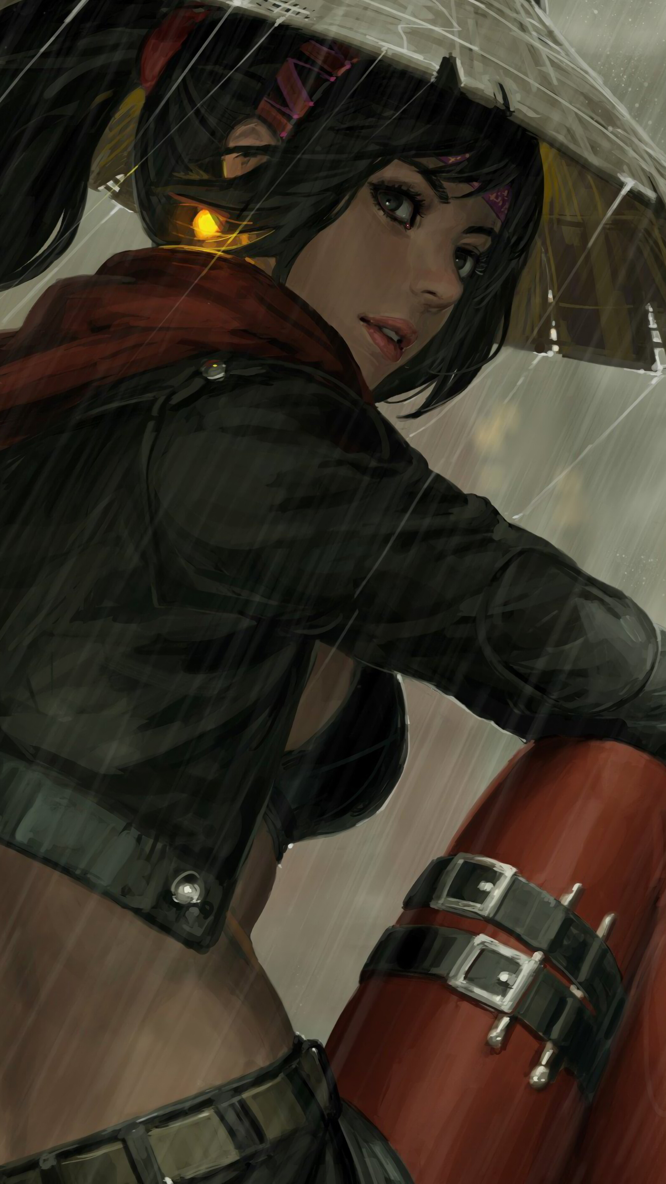 Fantasy Girl Warrior in Rain 4K HD Phone Wallpaper