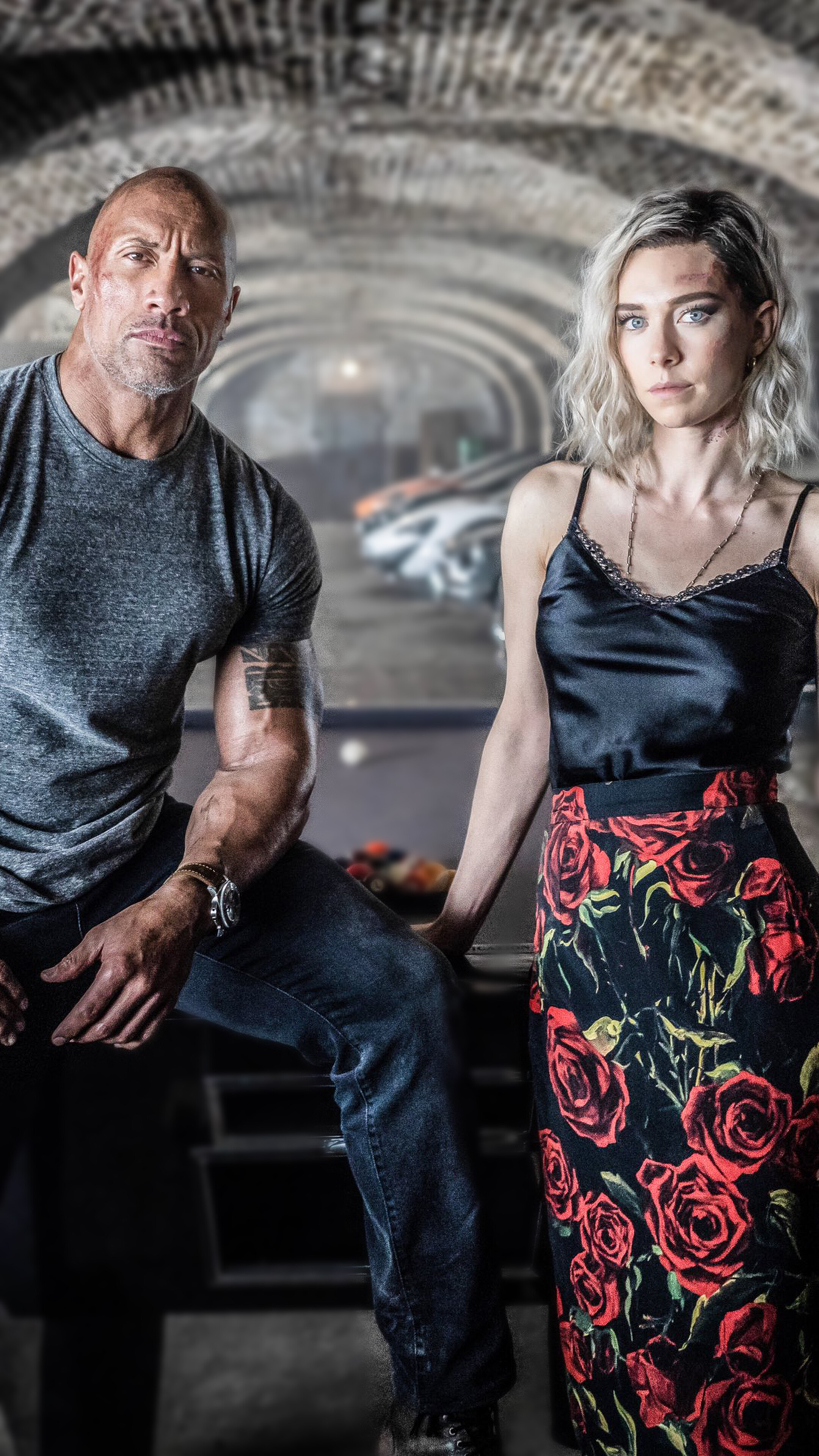 Dwayne Johnson and Vanessa Kirby in Hobbs & Shaw 4K HD Phone Wallpaper