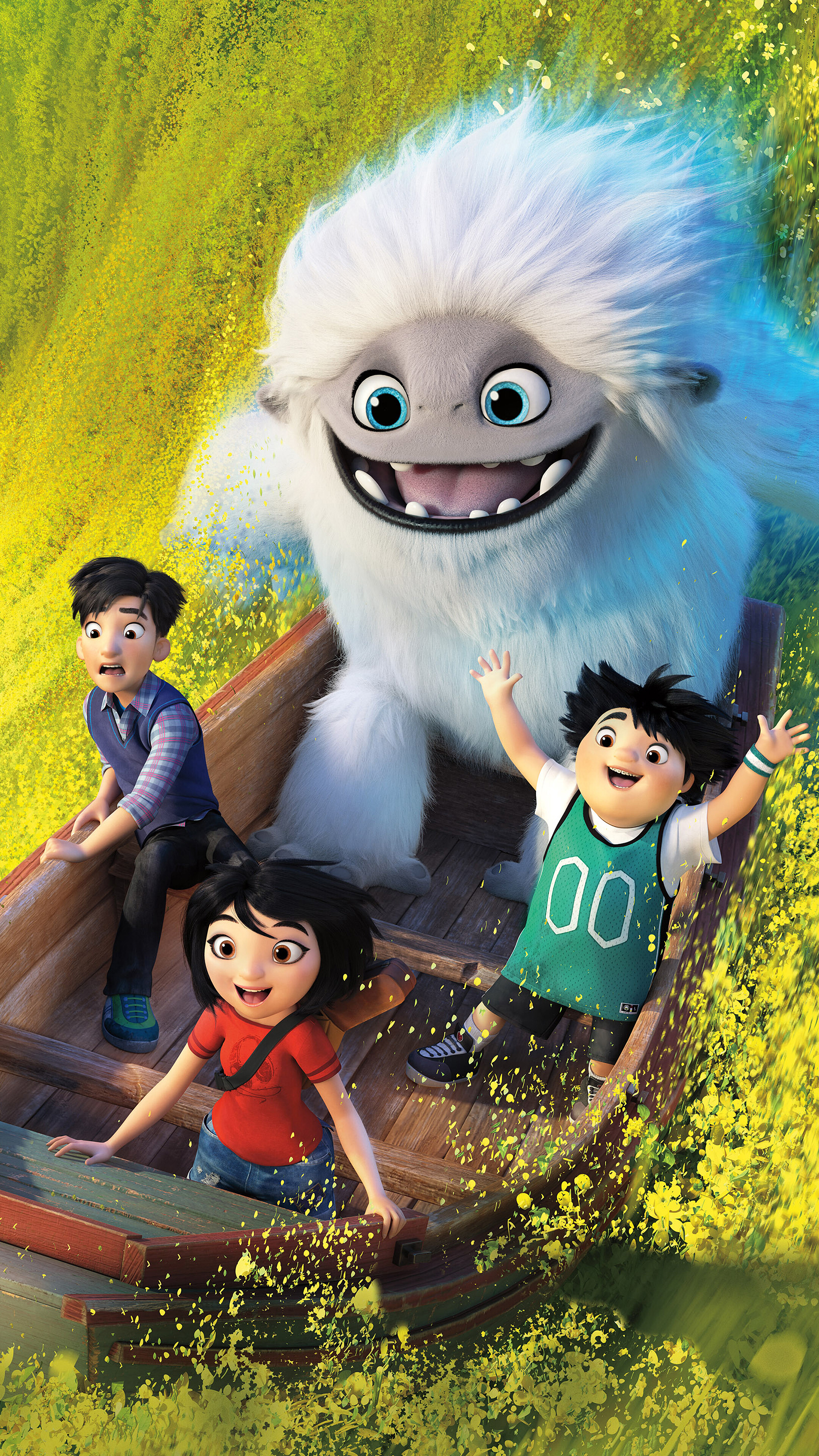 Abominable: Yi, Jin, Peng, and Everest on a boat HD Phone Wallpaper