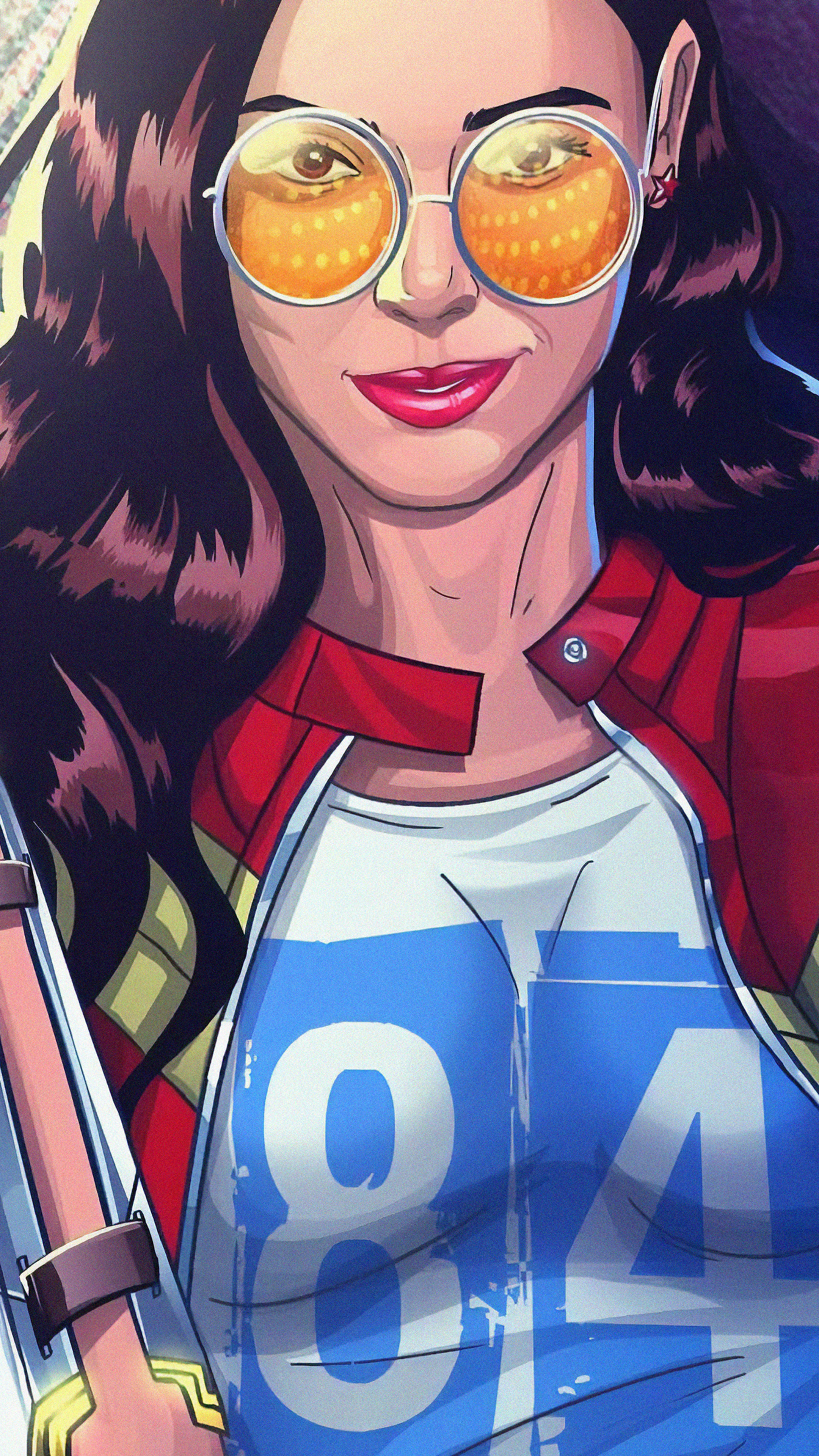 Woman wearing 1984 shirt and red jacket HD Phone Wallpaper