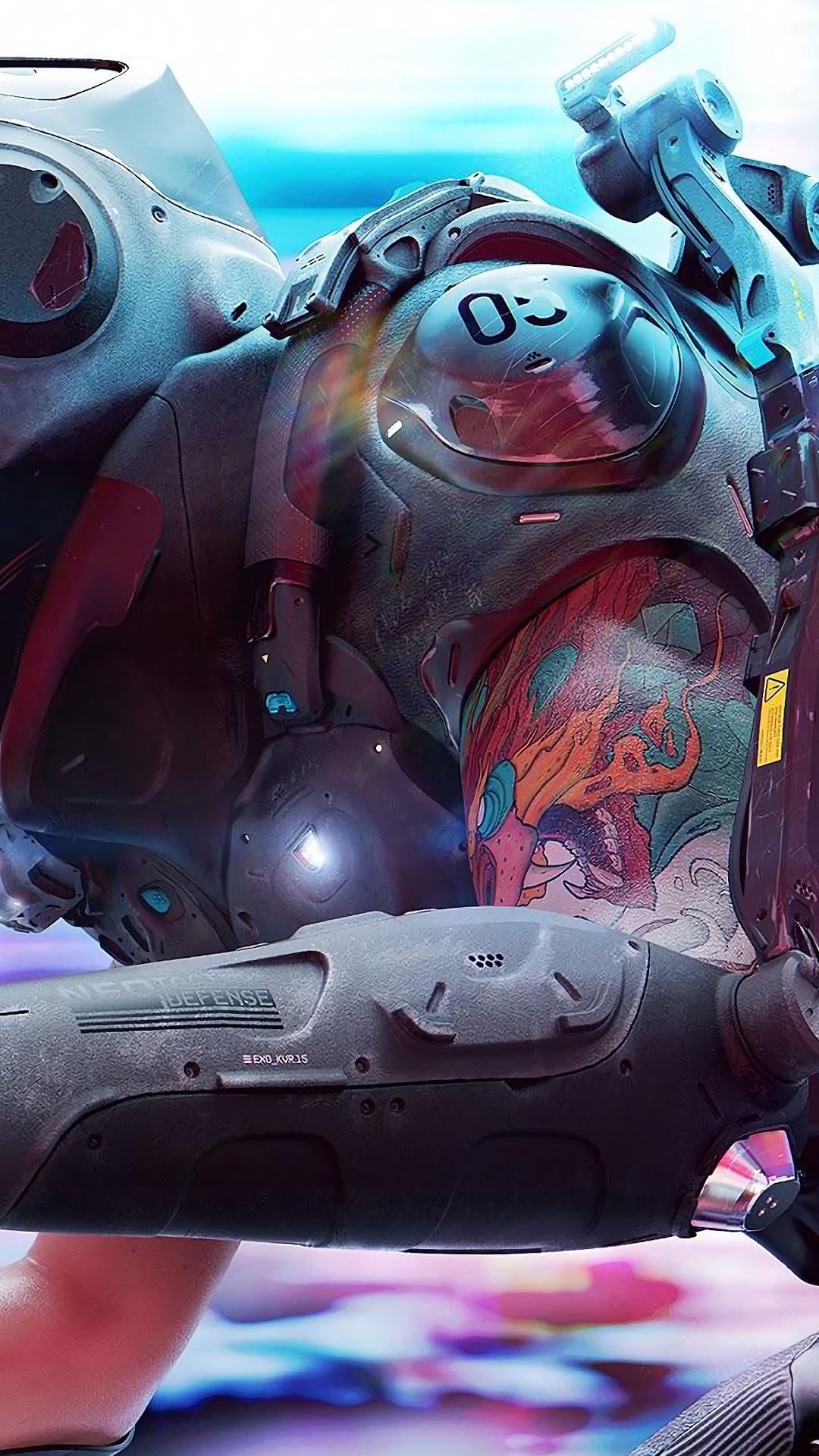 Cyberpunk character with a dragon tattoo HD Phone Wallpaper