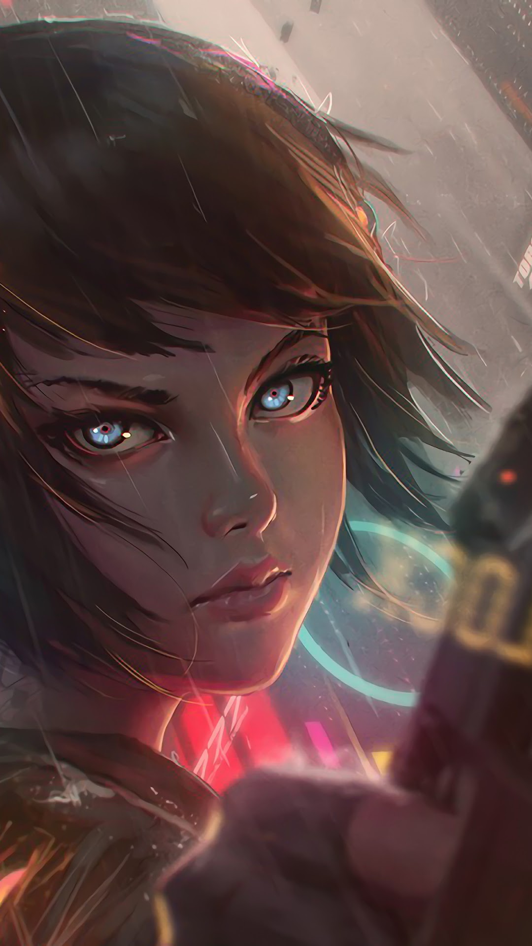 Cyberpunk, Anime, Girl, Pistol, Gun HD HD Phone Wallpaper