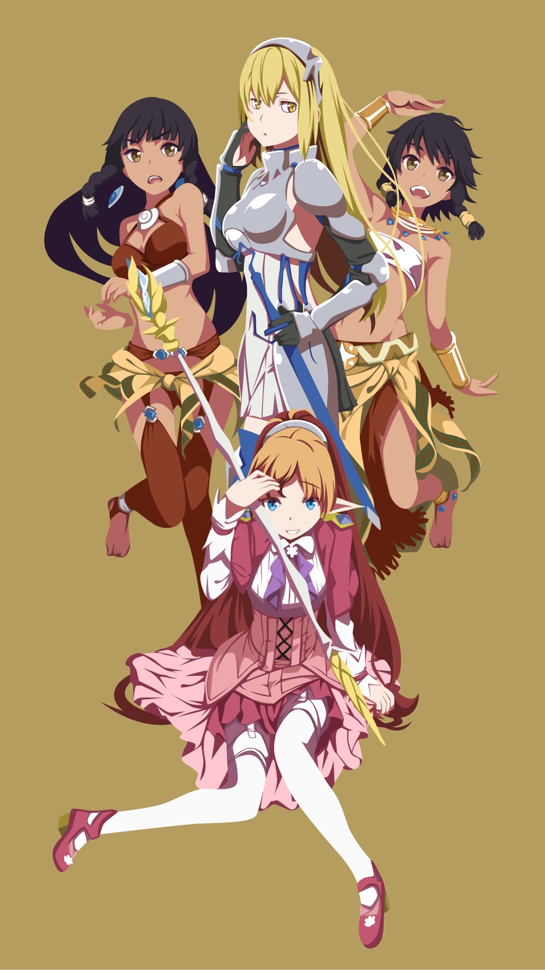 Ais Wallenstein, Tione, Tiona, and Lefiya from DanMachi HD Phone Wallpaper
