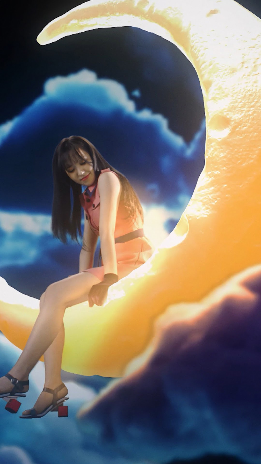Wendy from Red Velvet sitting on a crescent moon HD Phone Wallpaper