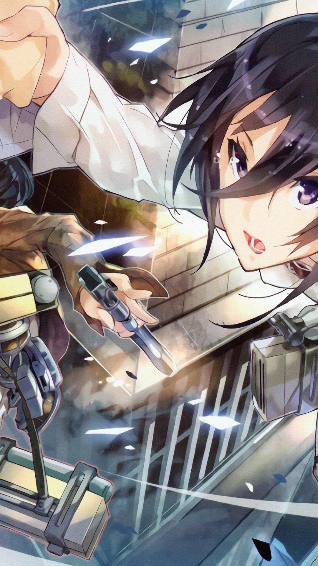 Mikasa Levi Colossal Titan Attack on Titan HD Phone Wallpaper
