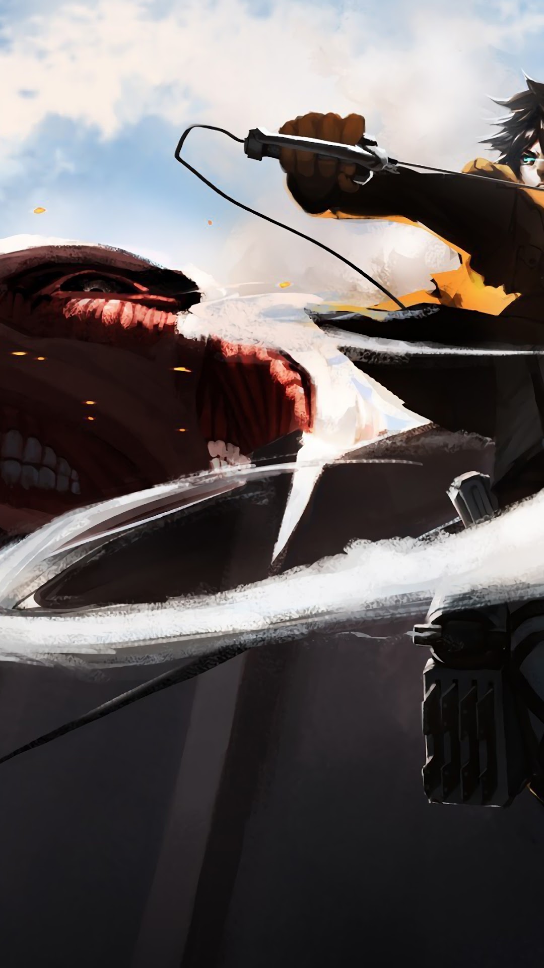 Eren and Colossal Titan from Attack on Titan HD Phone Wallpaper