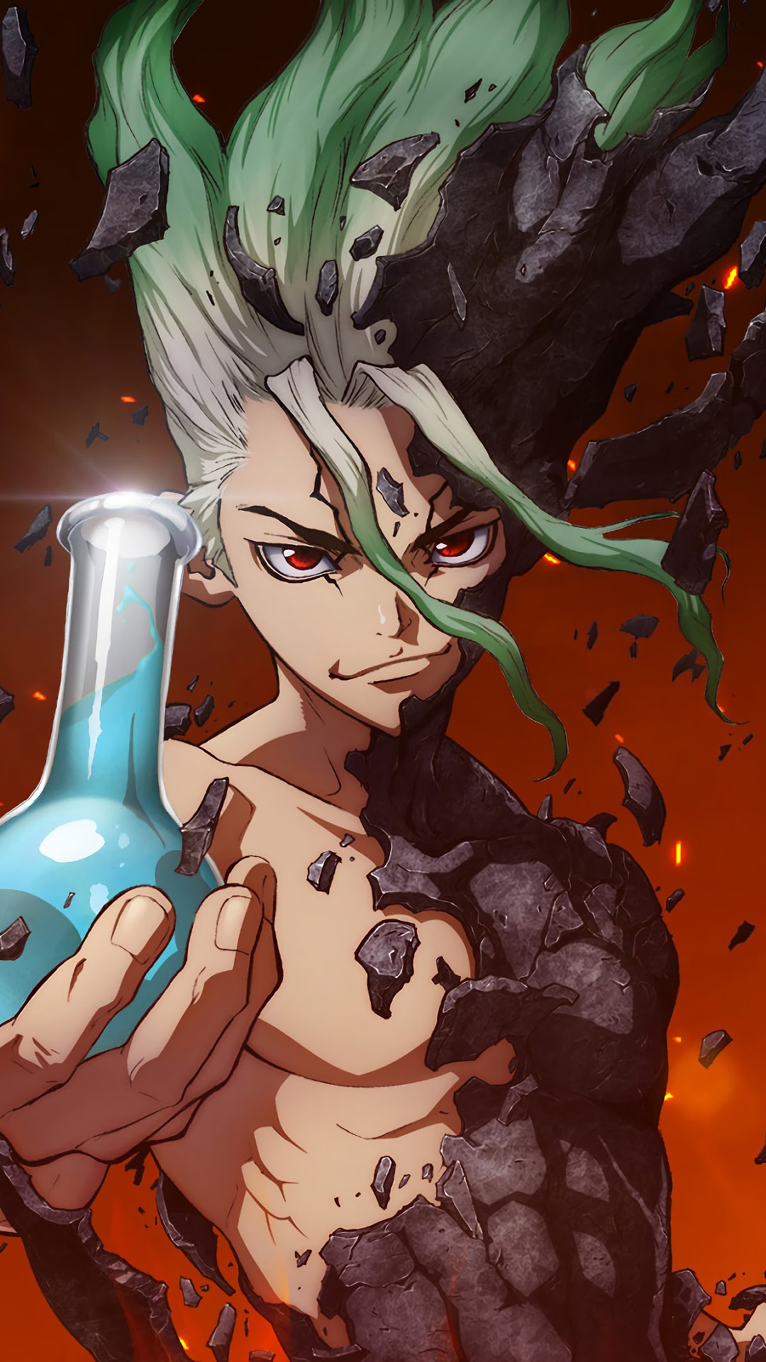 Senku Ishigami from Dr. Stone holding a flask HD Phone Wallpaper