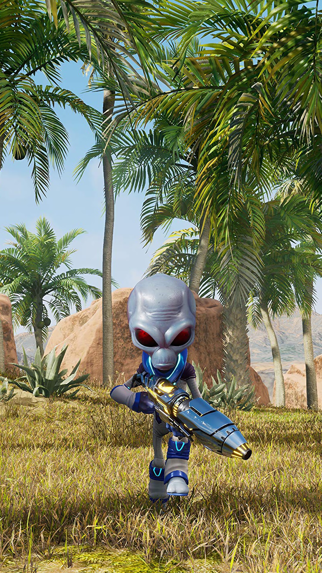 Crypto from Destroy All Humans! holding a weapon HD Phone Wallpaper
