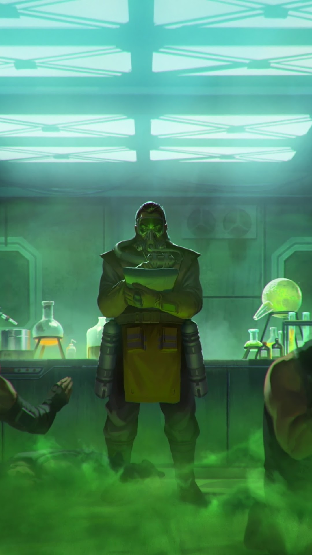 Caustic from Apex Legends in a laboratory HD Phone Wallpaper