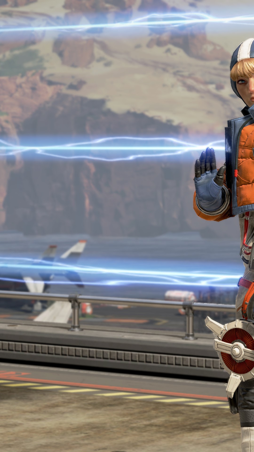 Wattson from Apex Legends on a landing platform HD Phone Wallpaper
