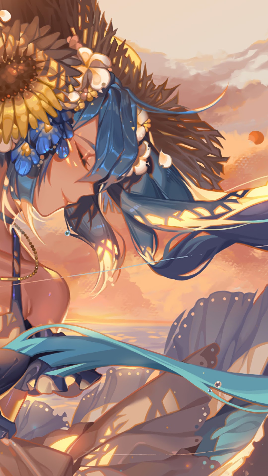 Hatsune Miku by the sea at sunset HD Phone Wallpaper