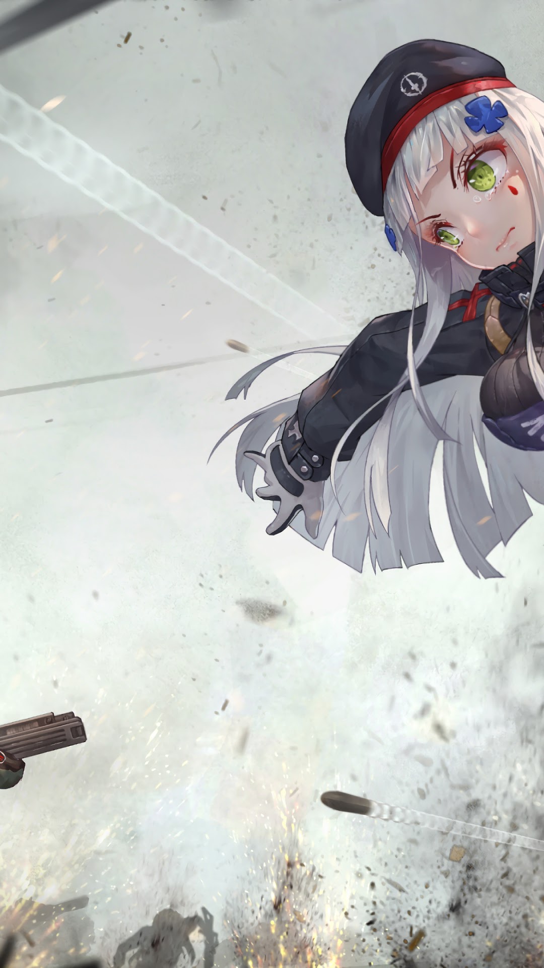 Anime Girl Soldier in Combat HD Phone Wallpaper
