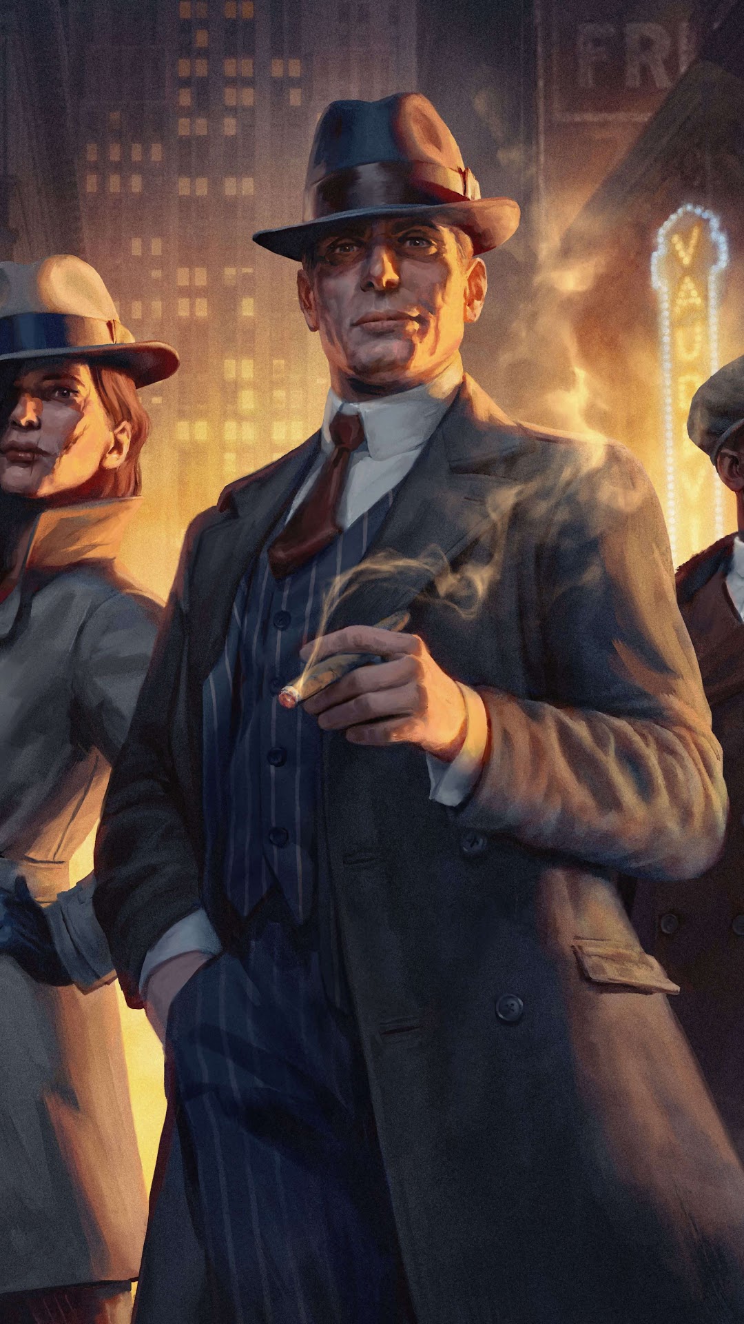 Empire of Sin characters in a city at night HD Phone Wallpaper