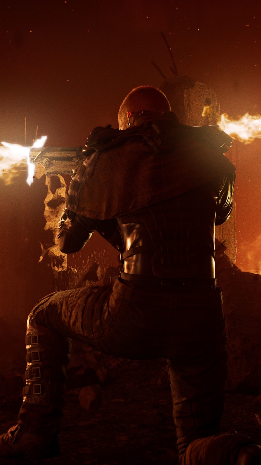 Outriders character firing a weapon HD Phone Wallpaper