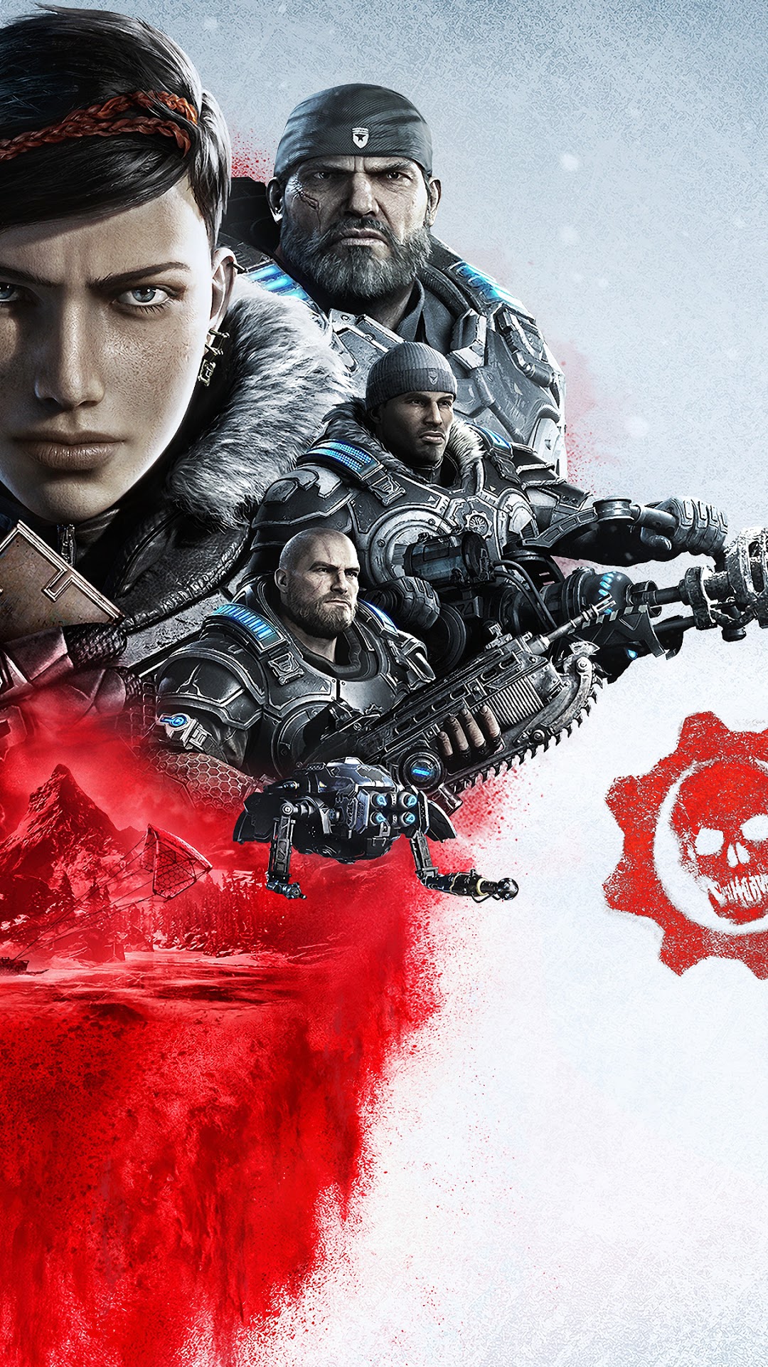 Gears 5 characters with weapons and red paint HD Phone Wallpaper